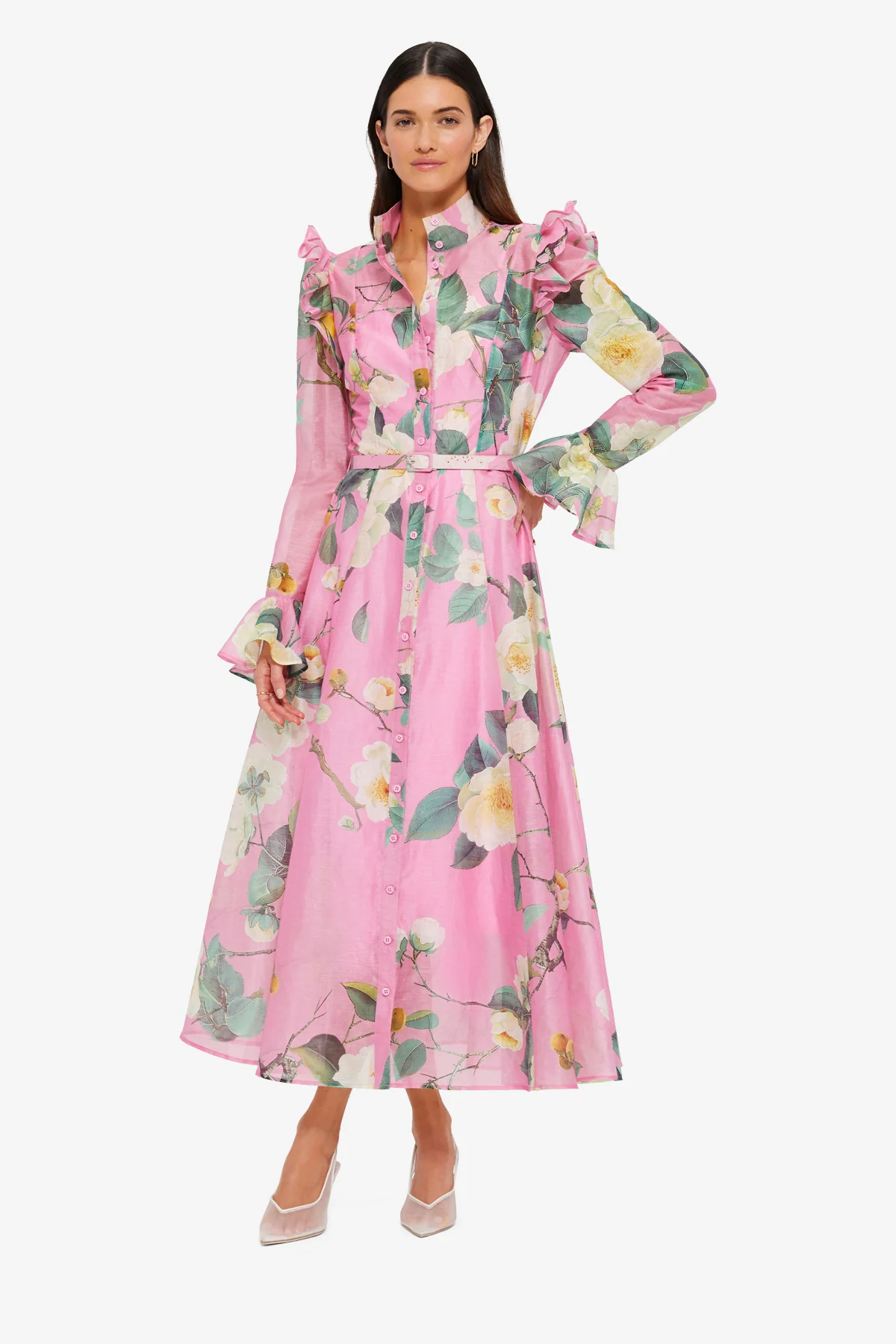 Katrina Butterfly Sleeve Midi Dress - Camelia Print - Image 3