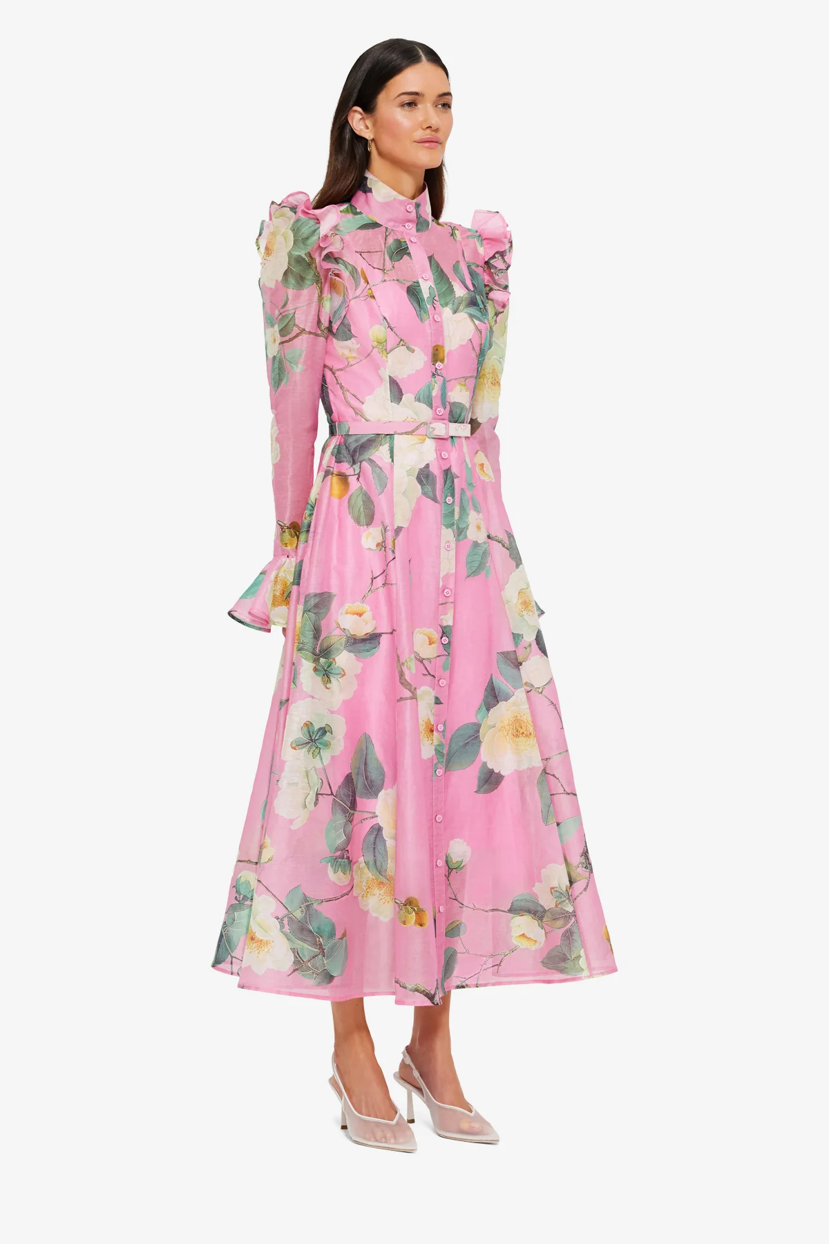 Katrina Butterfly Sleeve Midi Dress - Camelia Print - Image 4