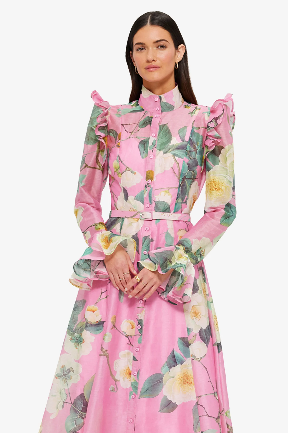 Katrina Butterfly Sleeve Midi Dress - Camelia Print - Image 6