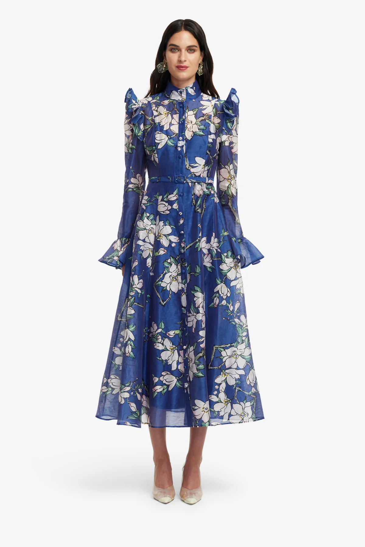 Katrina Butterfly Sleeve Midi Dress - Midnight Magnolia Print - Image 2