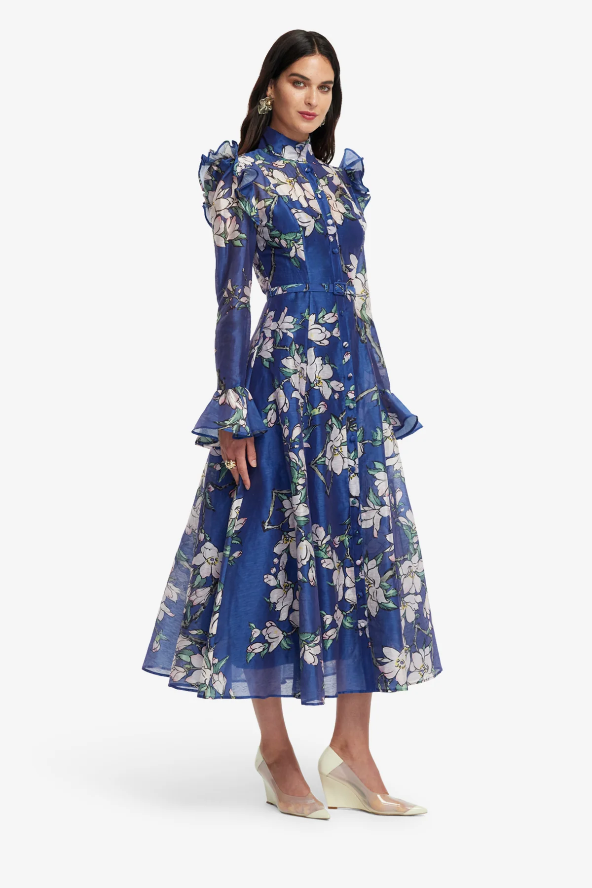 Katrina Butterfly Sleeve Midi Dress - Midnight Magnolia Print - Image 4