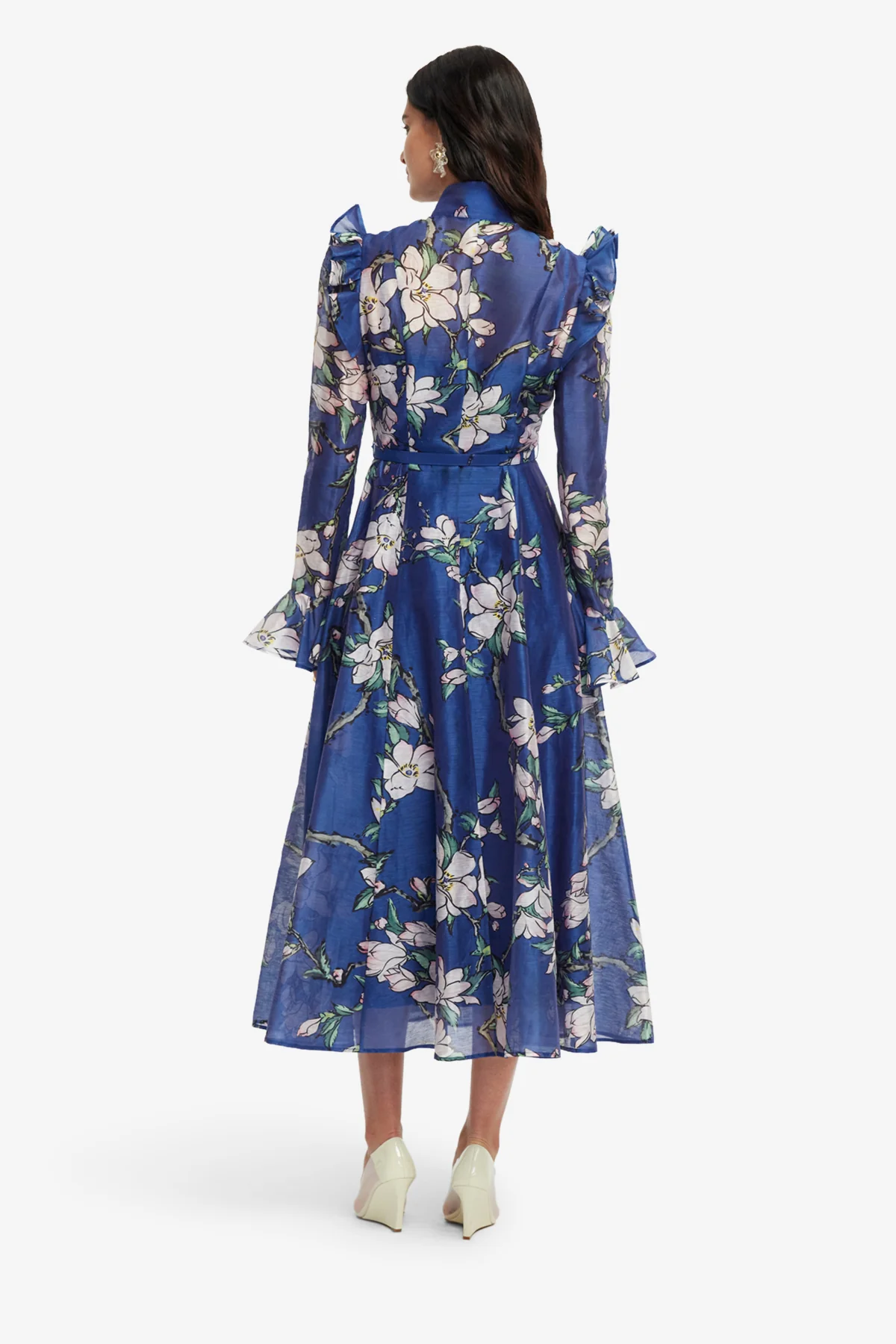 Katrina Butterfly Sleeve Midi Dress - Midnight Magnolia Print - Image 5