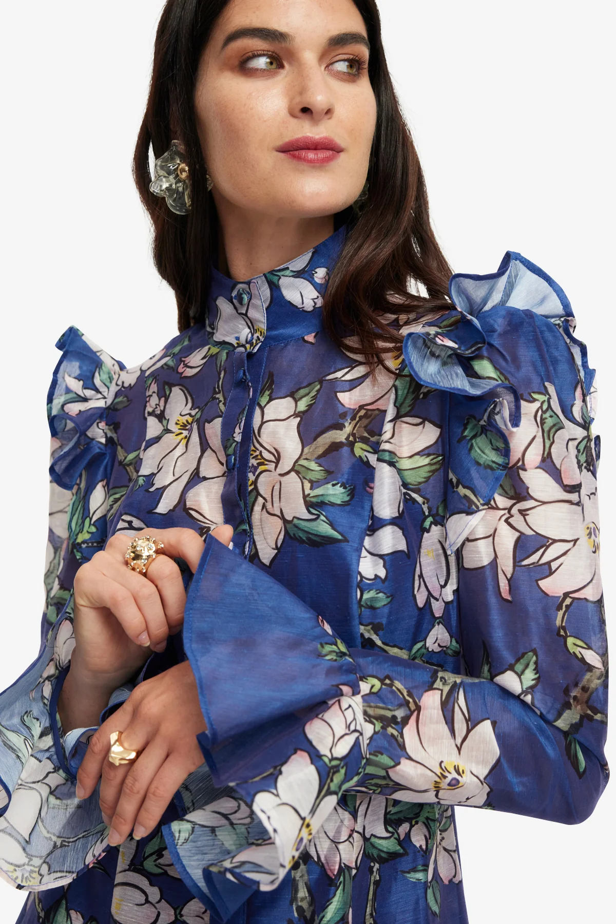 Katrina Butterfly Sleeve Midi Dress - Midnight Magnolia Print - Image 6