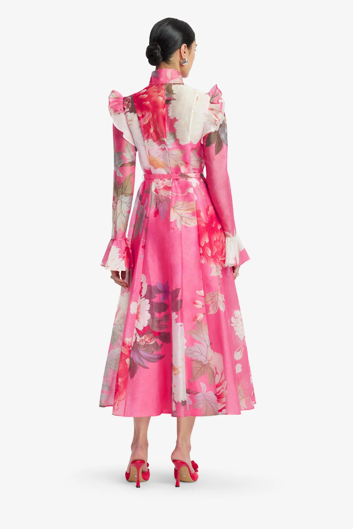 Katrina Butterfly Sleeve Midi Dress - Peony Print in Fuchsia - Image 5