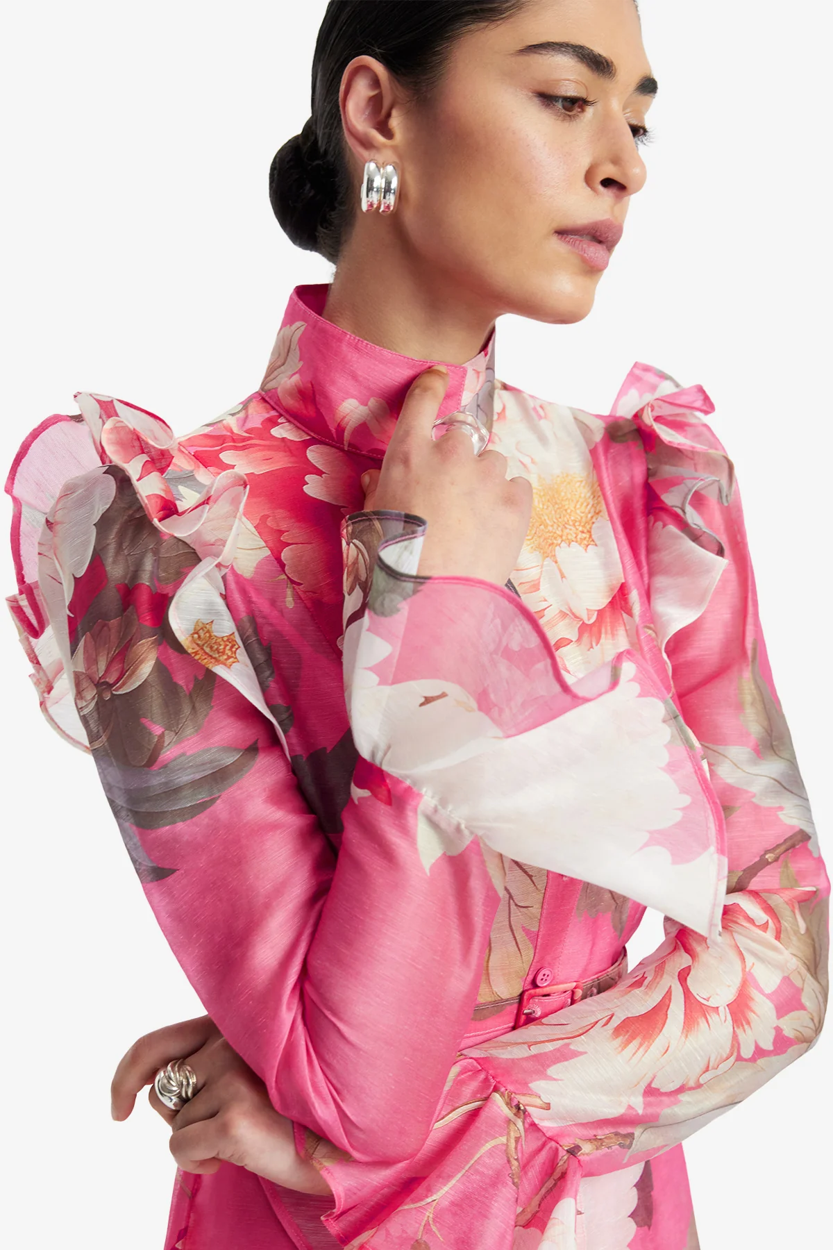 Katrina Butterfly Sleeve Midi Dress - Peony Print in Fuchsia - Image 6