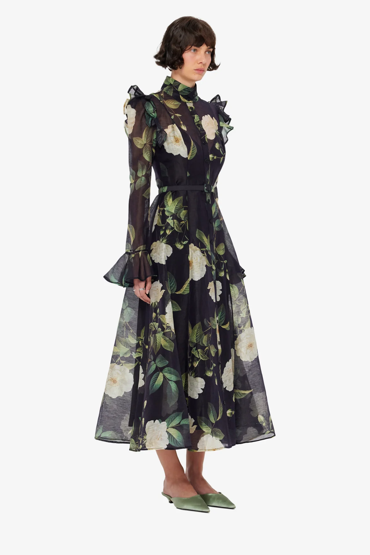 Katrina Butterfly Sleeve Midi Dress - White Rose Print - Image 4