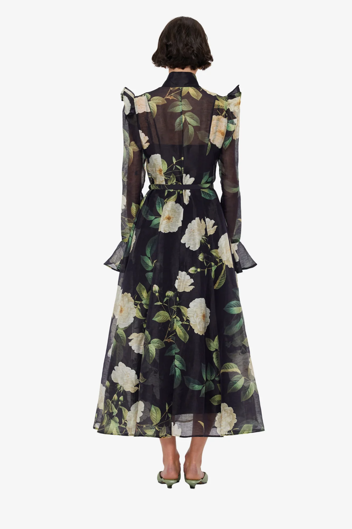 Katrina Butterfly Sleeve Midi Dress - White Rose Print - Image 5