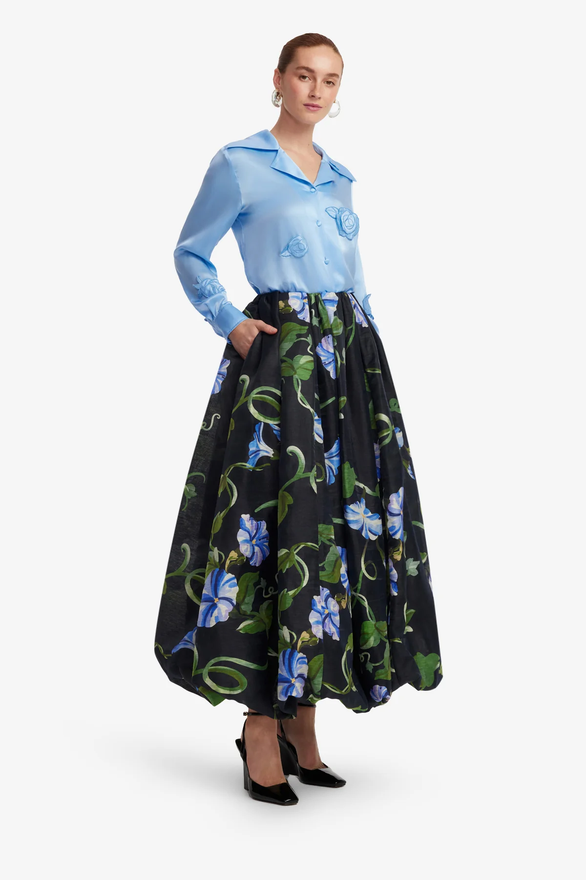Kristina Appliqué Silk Blouse - Pastel Blue - Image 4