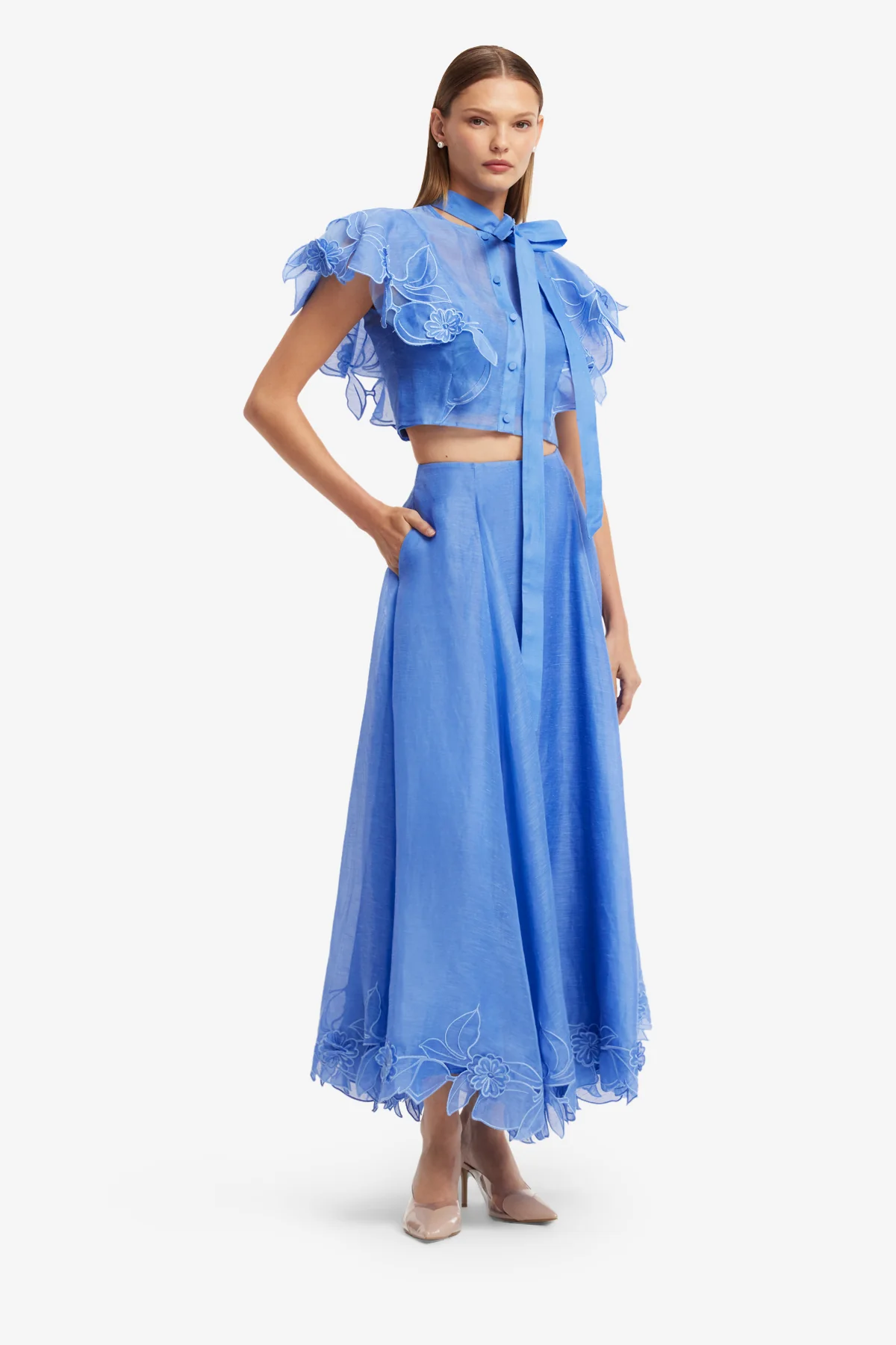 Leila Appliqué Midi Skirt - Azure - Image 4