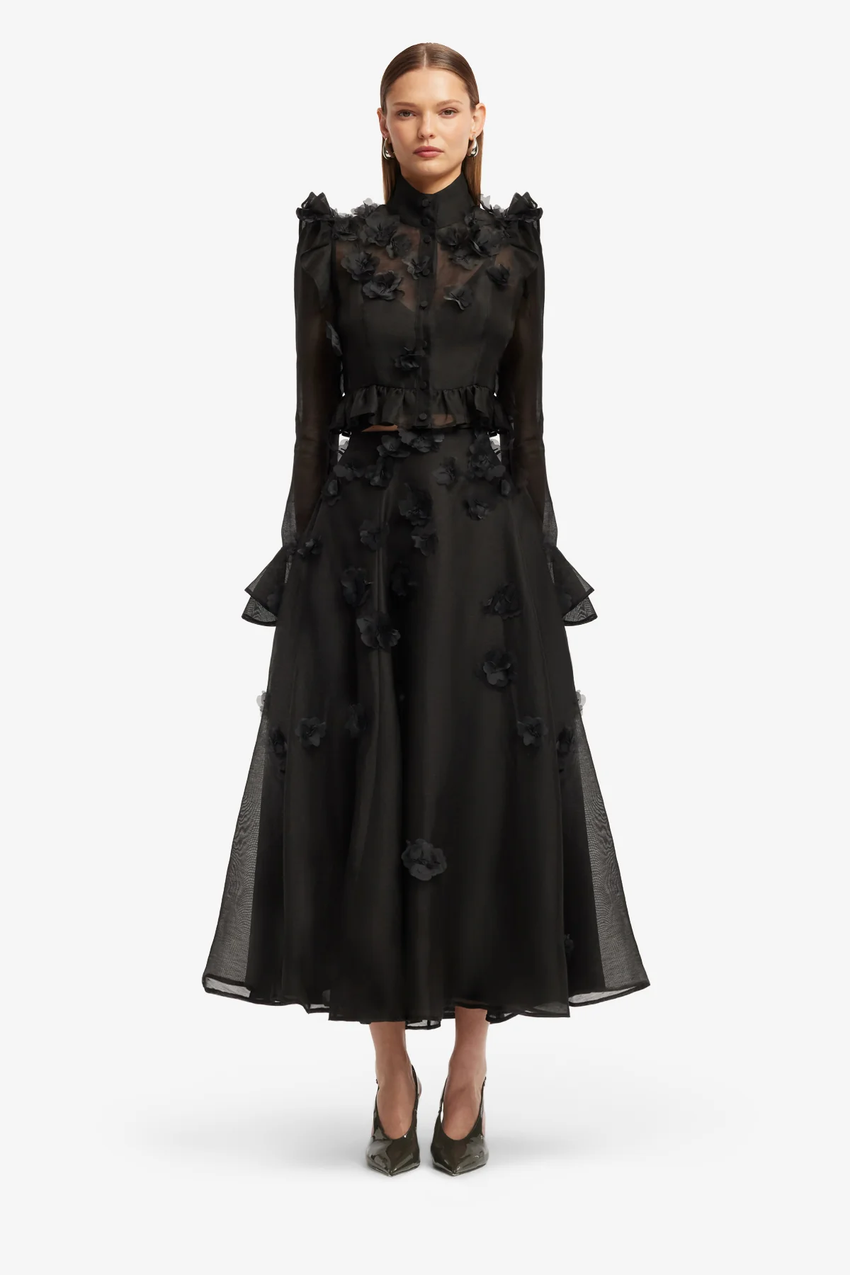 Leila Petal Midi Skirt - Ebony - Image 2