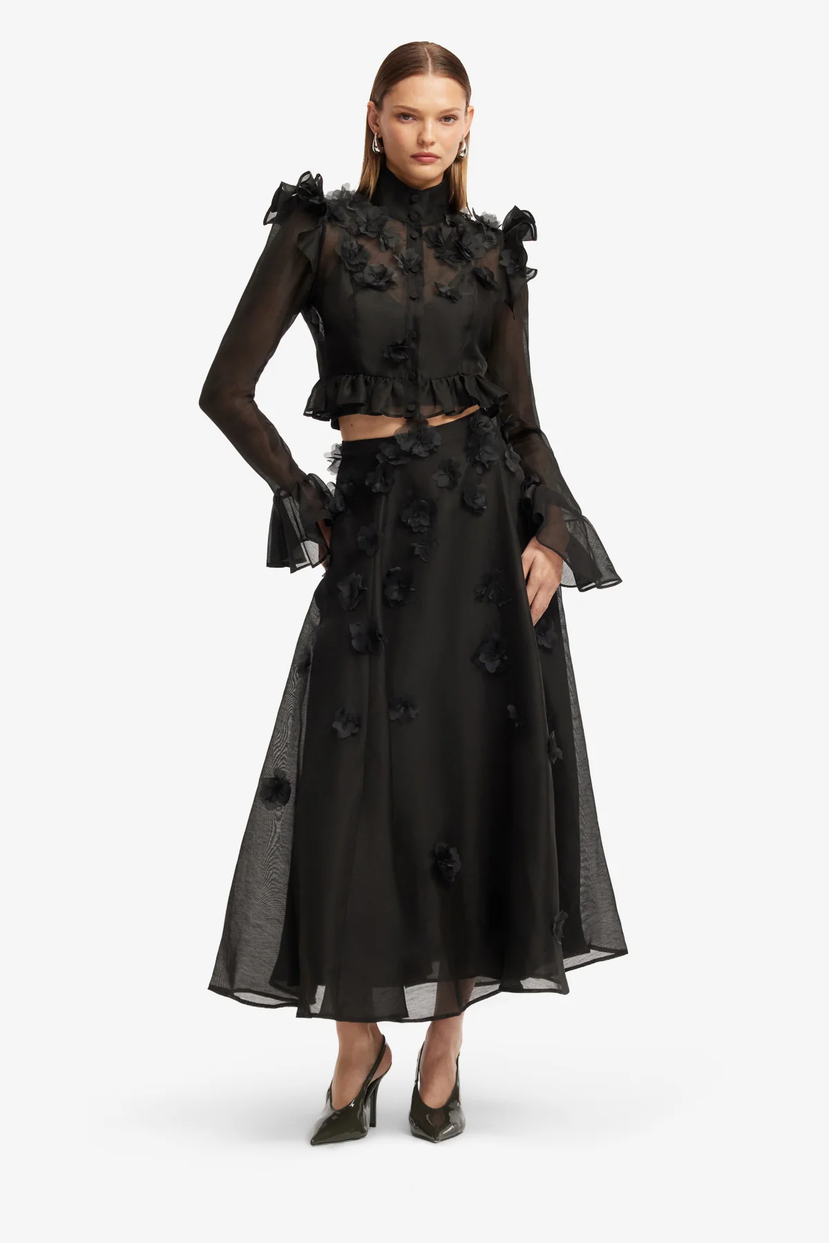 Leila Petal Midi Skirt - Ebony - Image 3