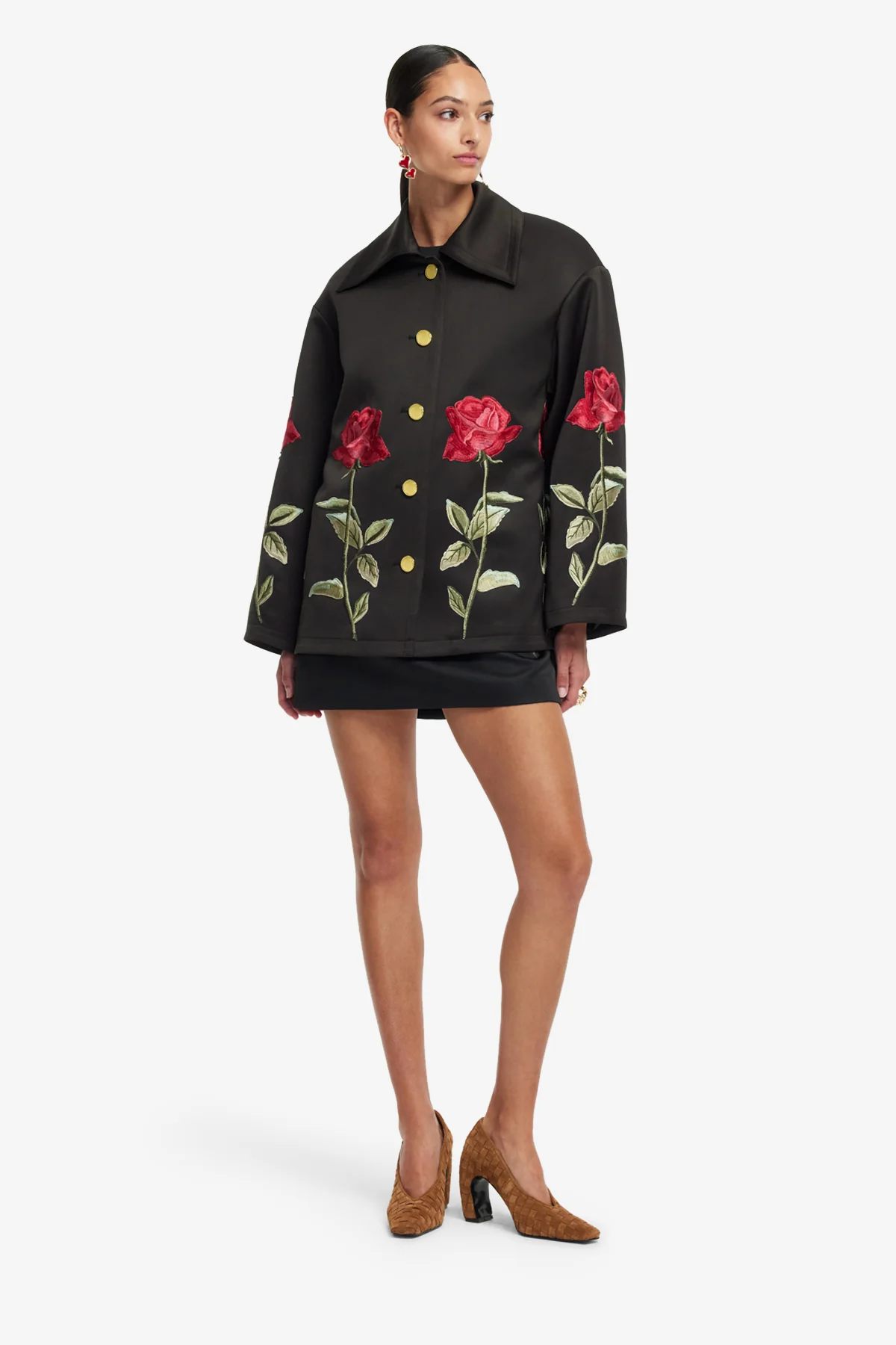 Leyna Embellished Rose Jacket - Ebony - Image 3