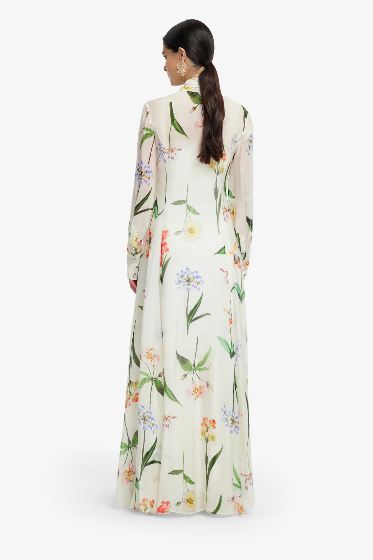 Lilith Tie Neck Maxi Dress - Botanical Print in Snow - Image 5