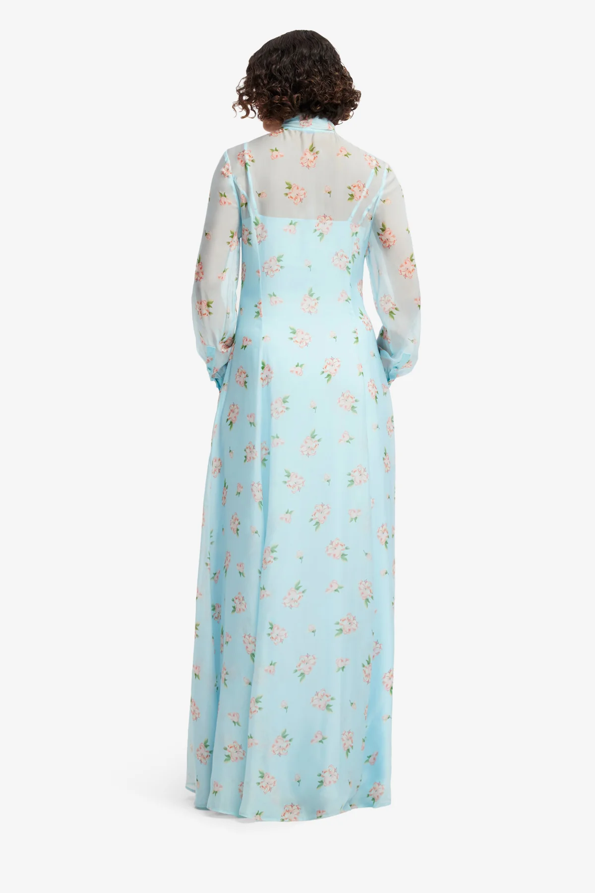Lilith Tie Neck Maxi Dress - Ditsy Floral Print in Blue - Image 5