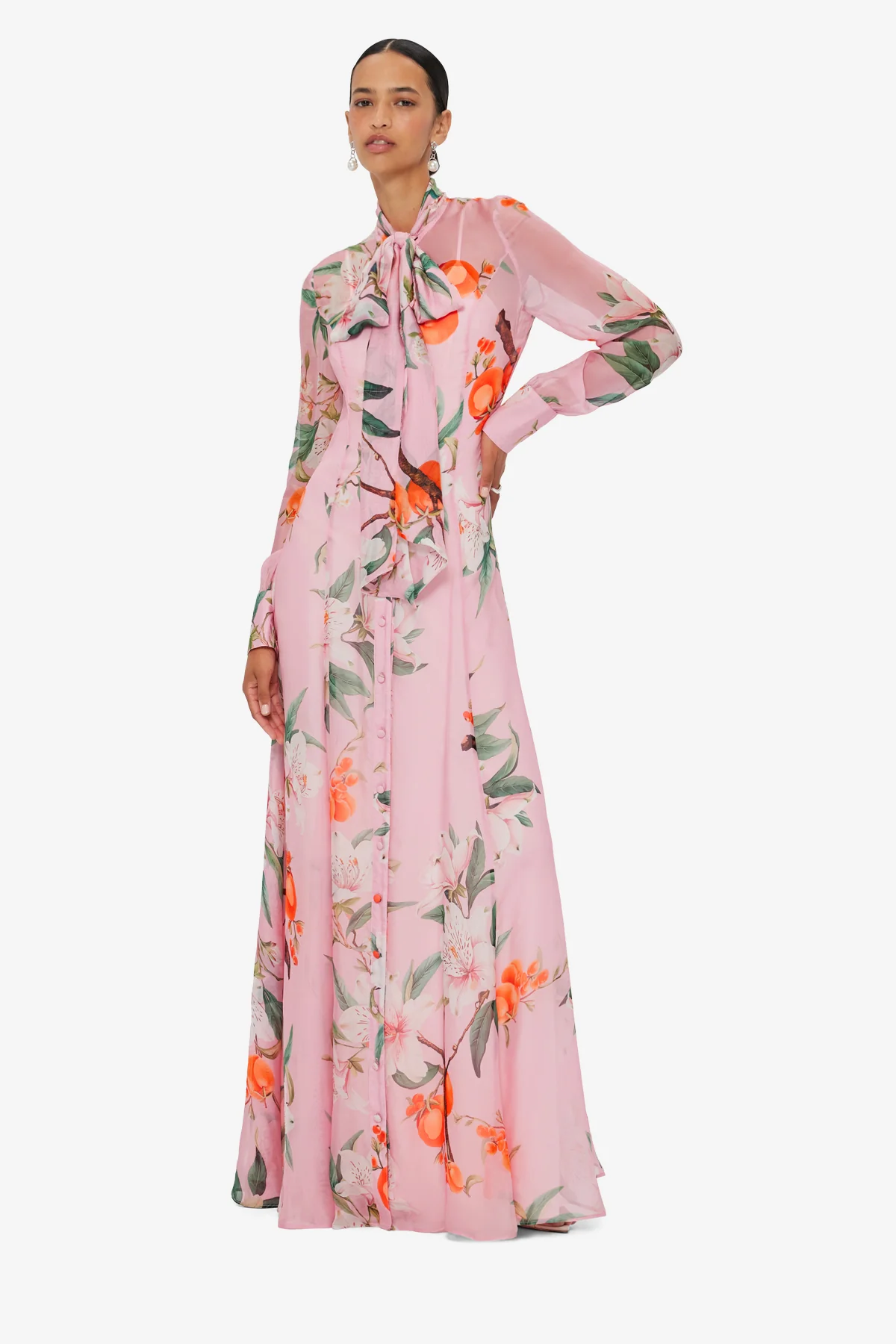 Lilith Tie Neck Maxi Dress - Lavish Print in Pink - Image 3