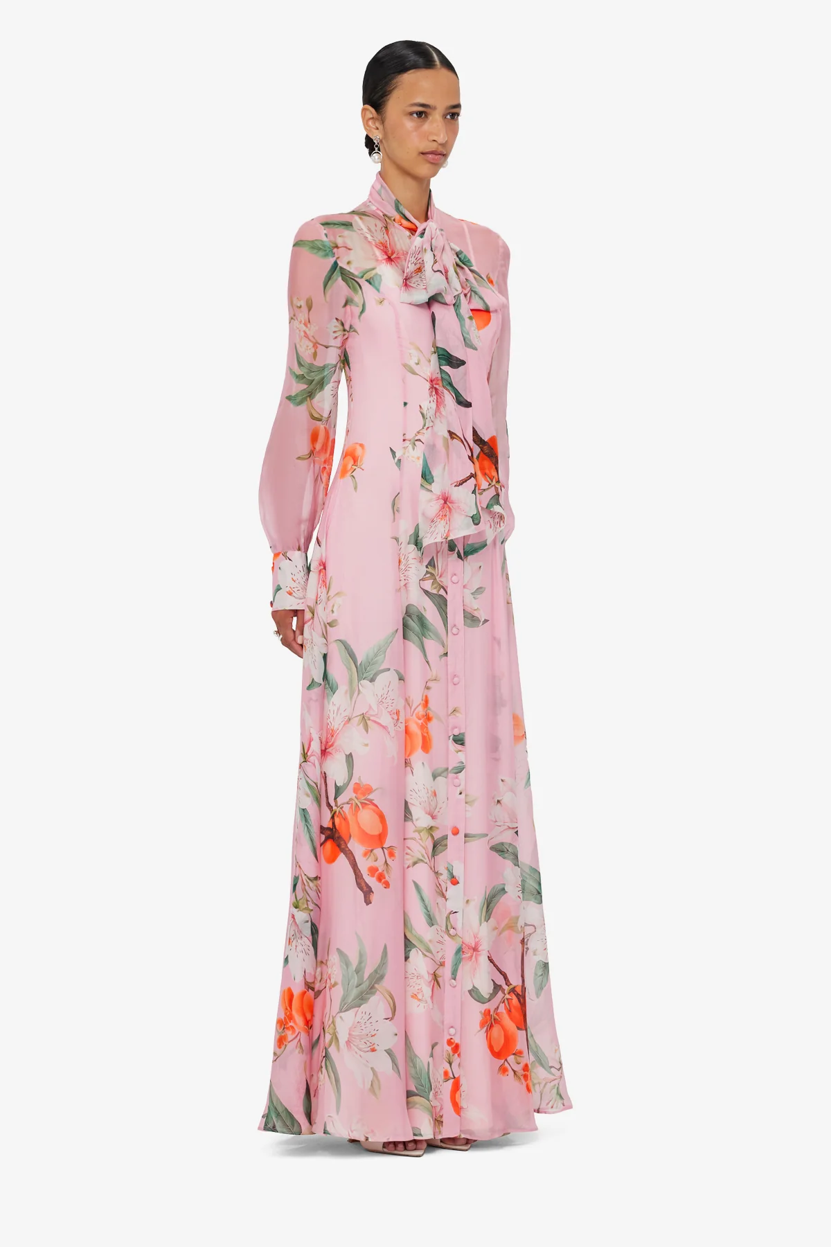 Lilith Tie Neck Maxi Dress - Lavish Print in Pink - Image 4
