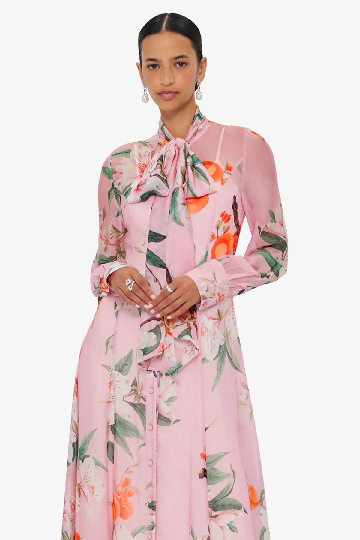 Lilith Tie Neck Maxi Dress - Lavish Print in Pink - Image 6