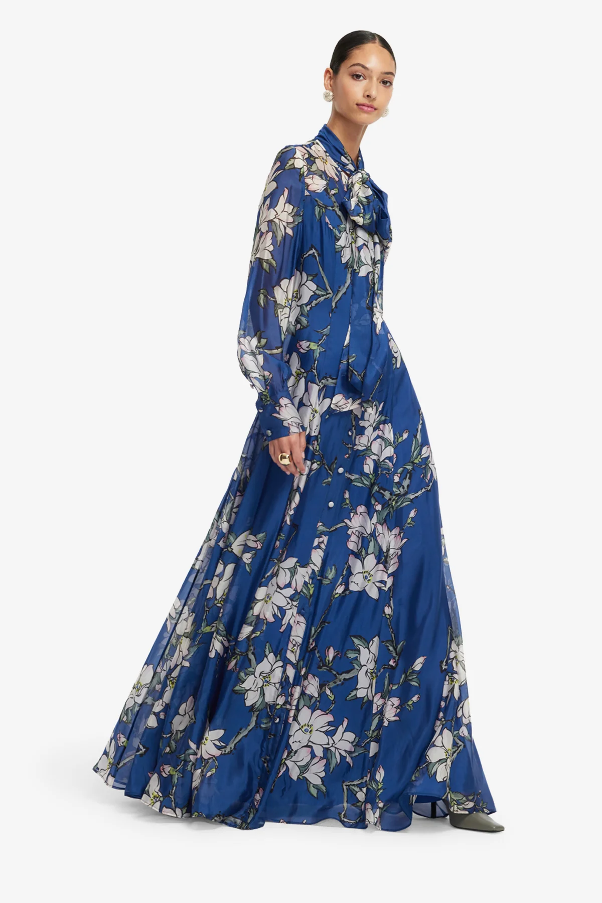 Lilith Tie Neck Maxi Dress - Midnight Magnolia Print - Image 3
