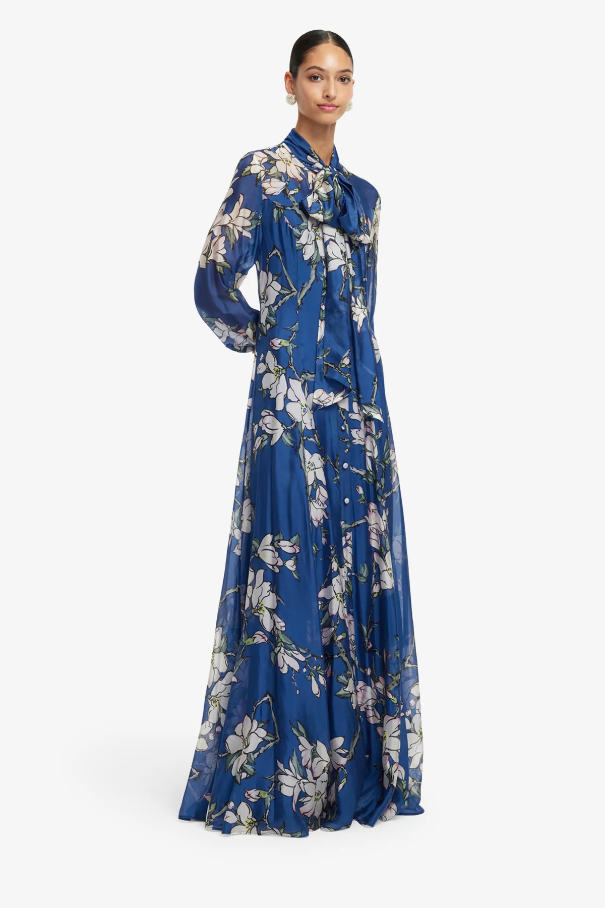 Lilith Tie Neck Maxi Dress - Midnight Magnolia Print - Image 4