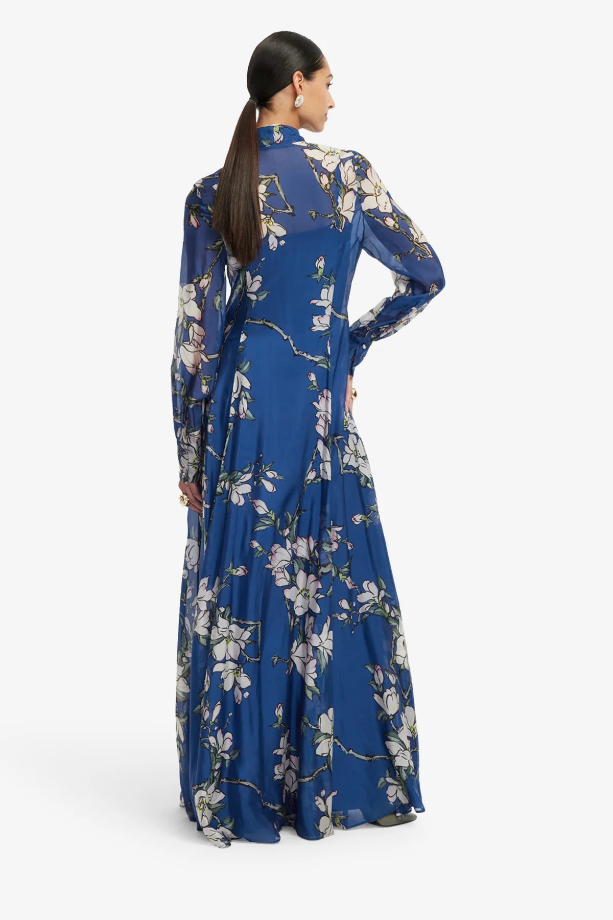 Lilith Tie Neck Maxi Dress - Midnight Magnolia Print - Image 5