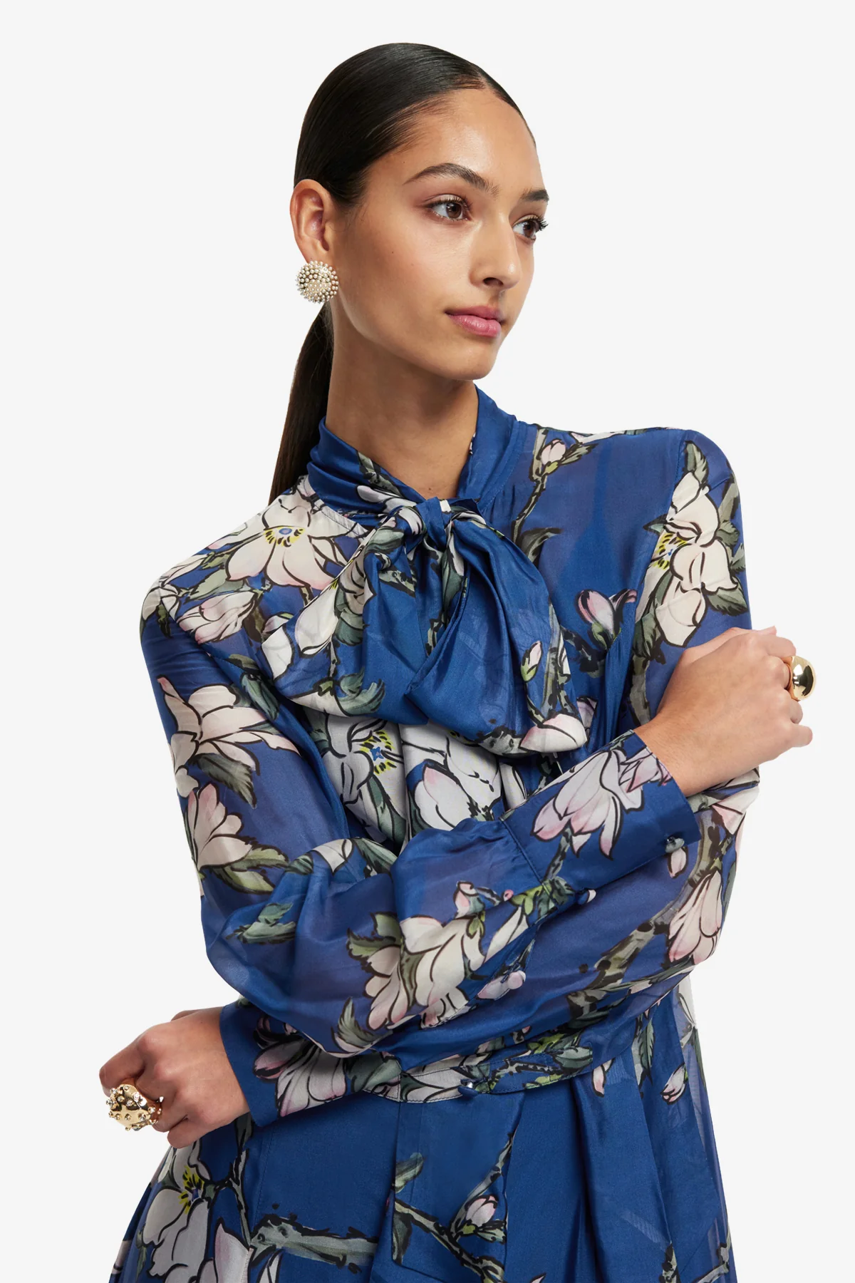 Lilith Tie Neck Maxi Dress - Midnight Magnolia Print - Image 6