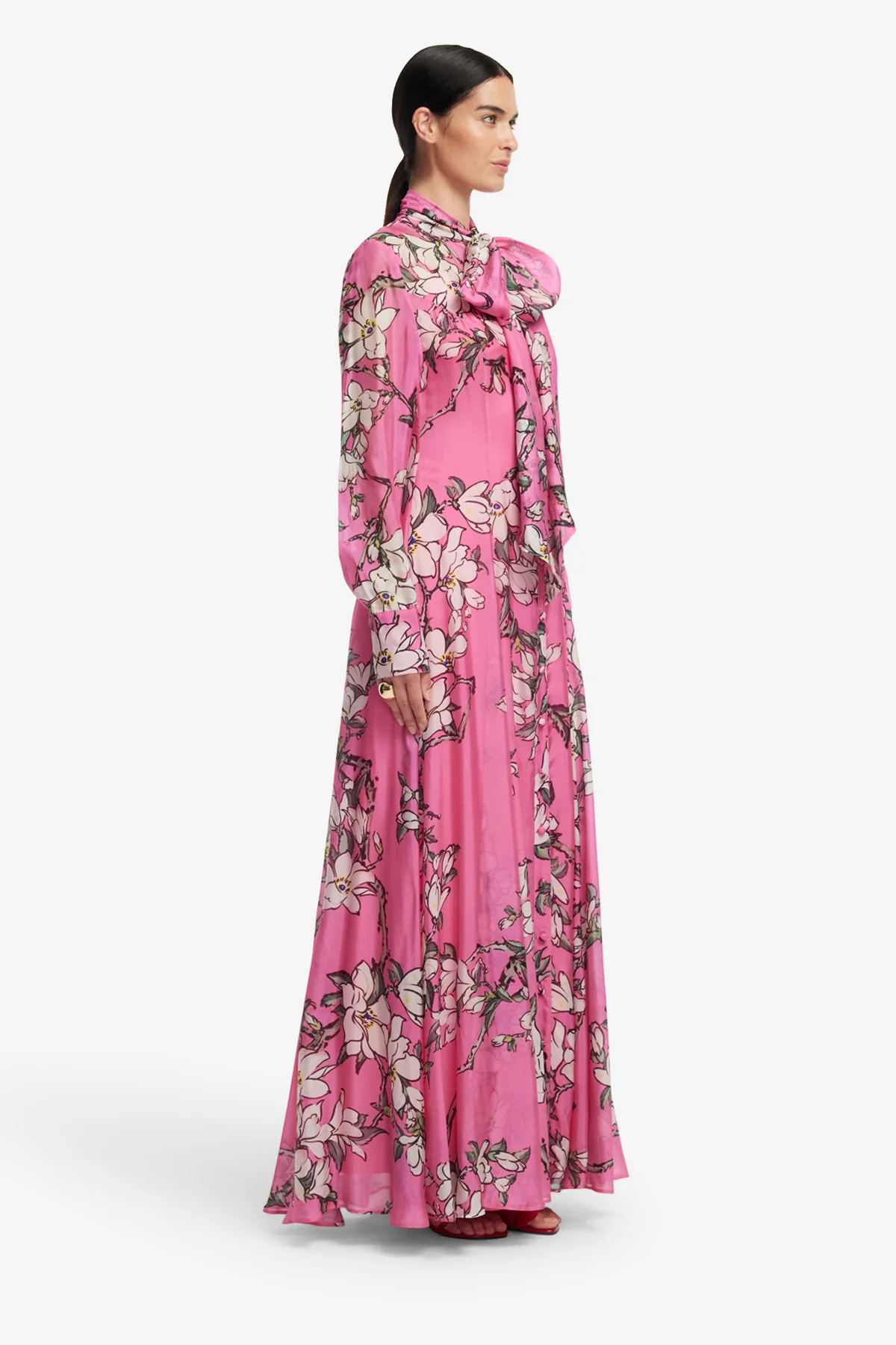 Lilith Tie Neck Maxi Dress - Pink Magnolia Print - Image 4