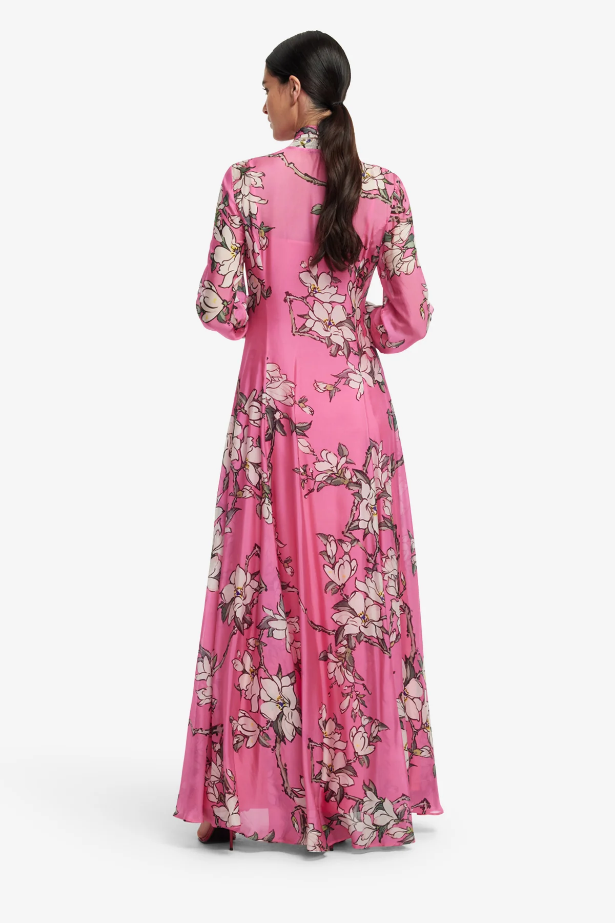 Lilith Tie Neck Maxi Dress - Pink Magnolia Print - Image 5