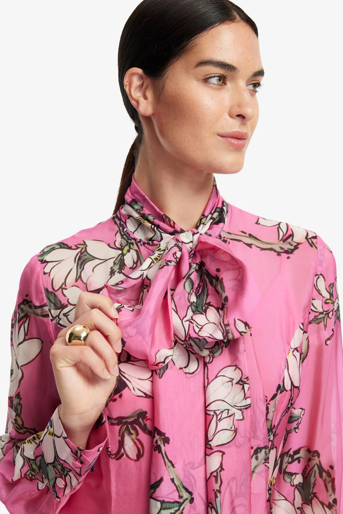 Lilith Tie Neck Maxi Dress - Pink Magnolia Print - Image 6