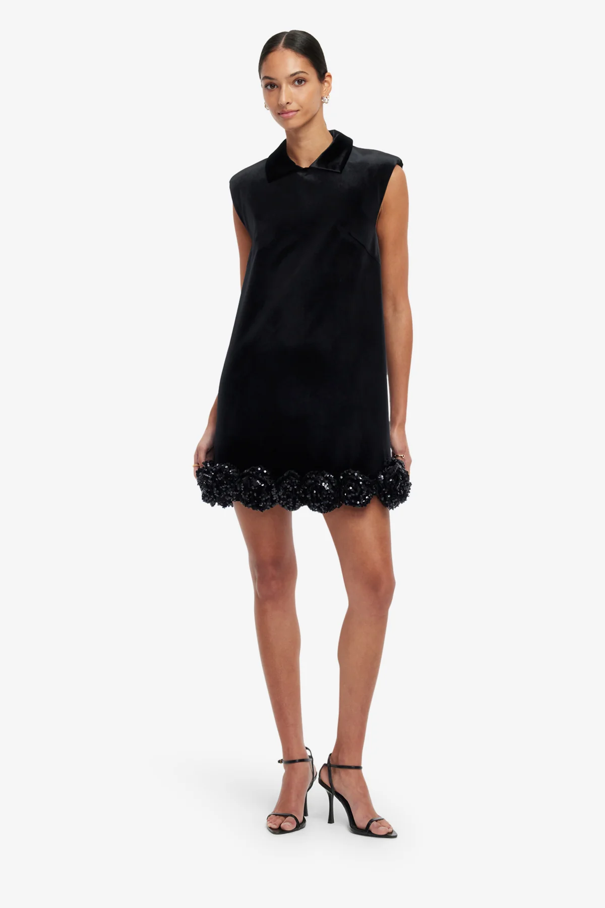 Lingyu Velvet Embellished Mini Dress - Ebony - Image 3