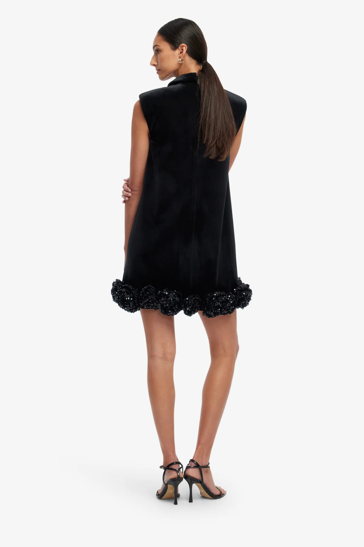 Lingyu Velvet Embellished Mini Dress - Ebony - Image 5