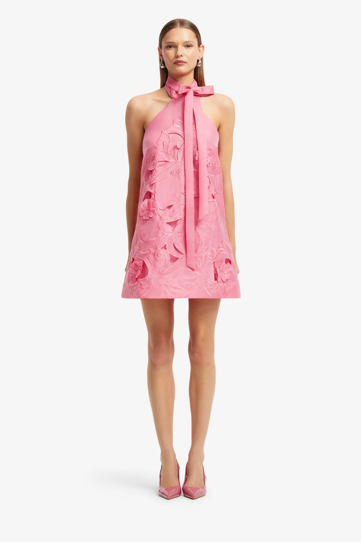 Lola Appliqué Halterneck Mini Dress - Fuchsia - Image 2