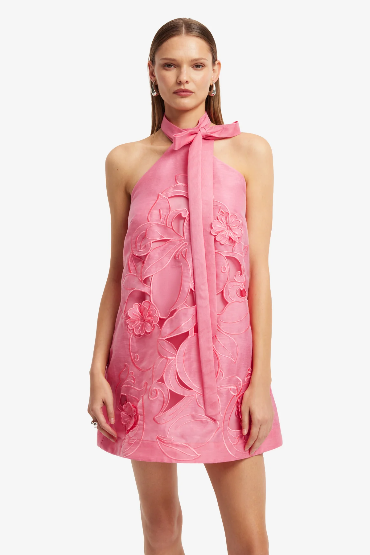 Lola Appliqué Halterneck Mini Dress - Fuchsia - Image 6