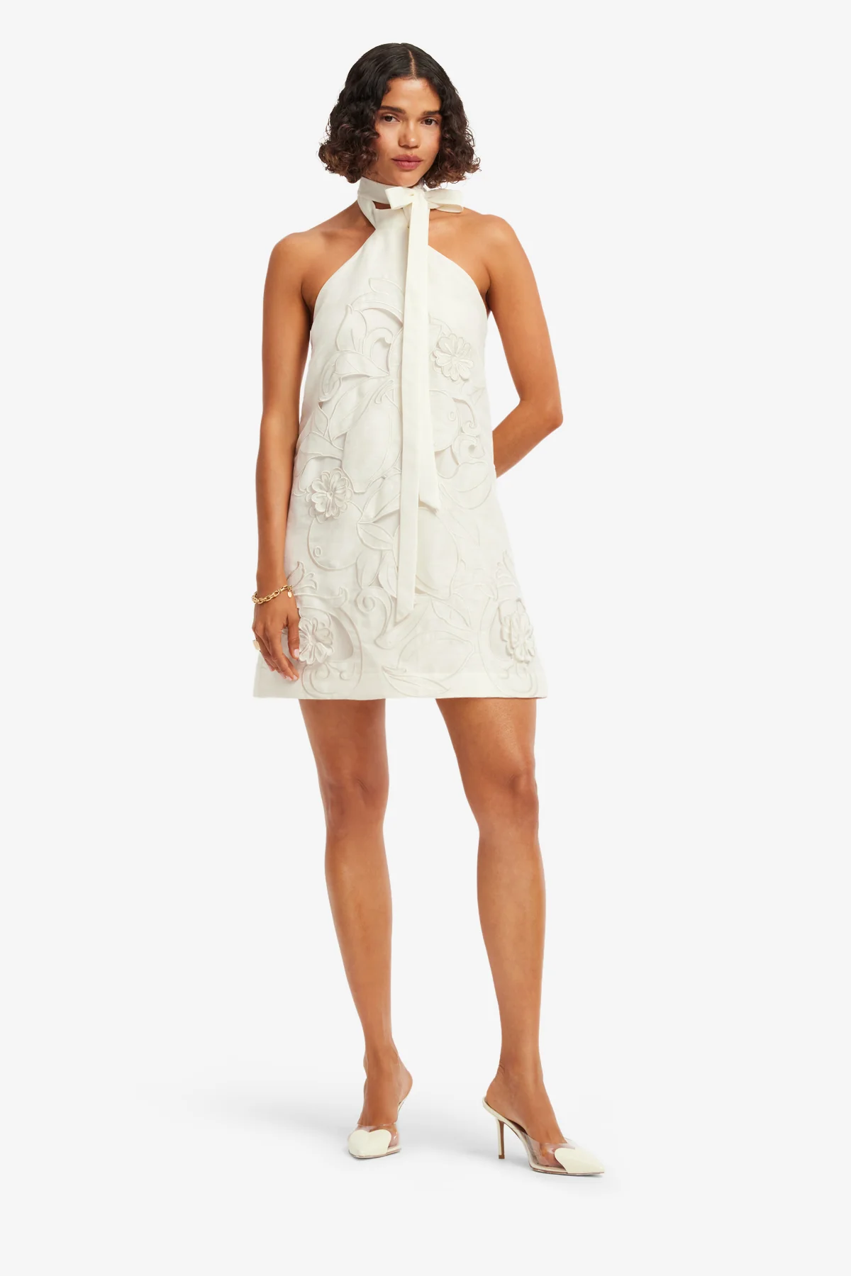 Lola Appliqué Halterneck Mini Dress - Snow - Image 3