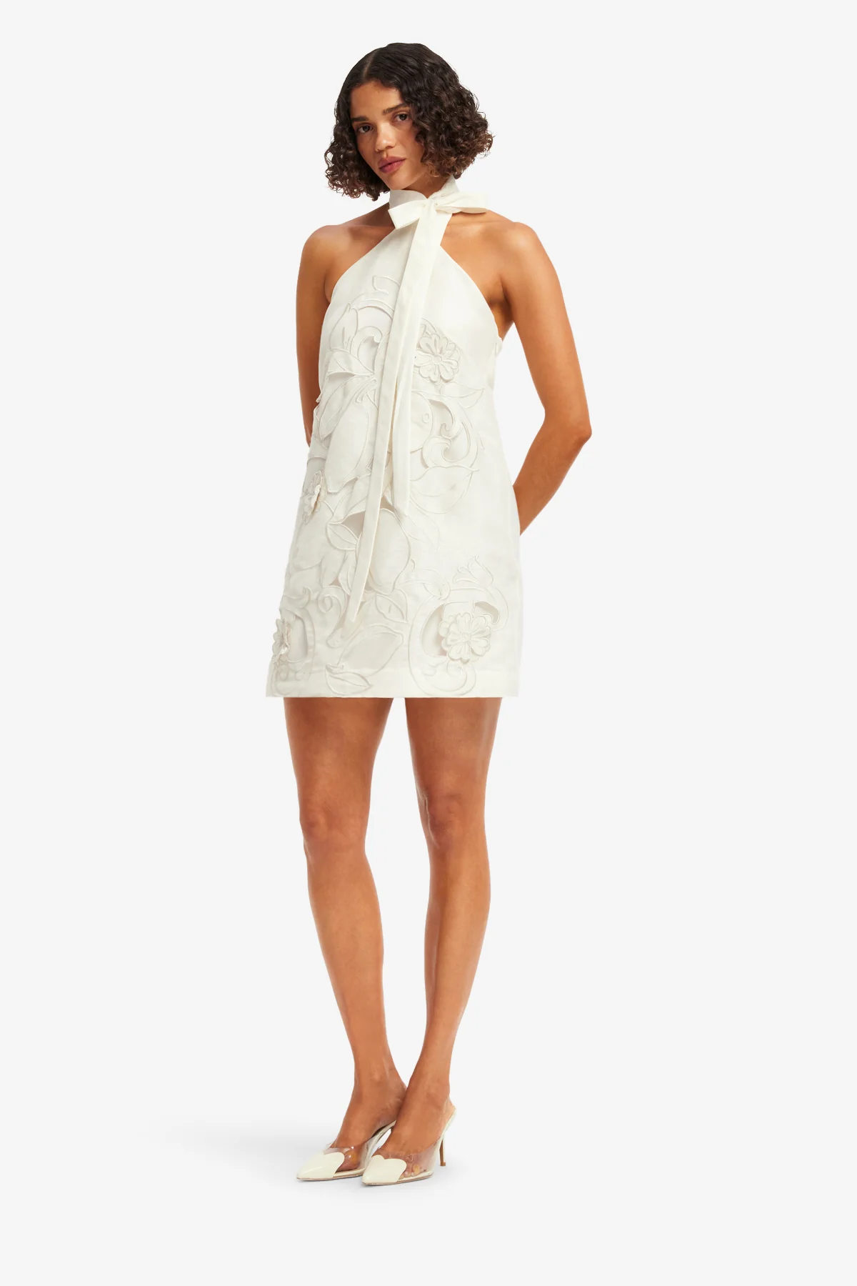 Lola Appliqué Halterneck Mini Dress - Snow - Image 4