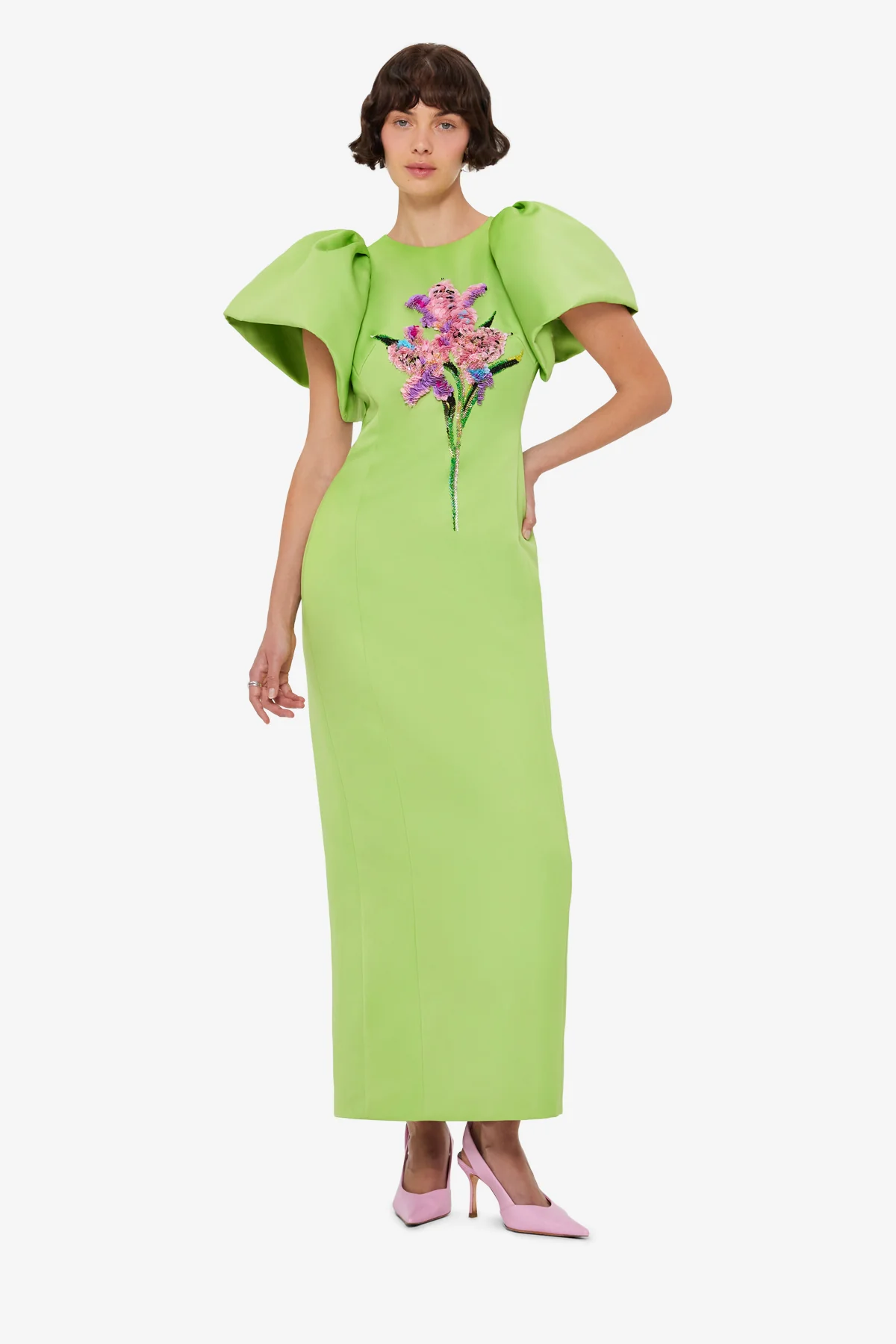 Lucinda Embellished Maxi Dress - Lily Print in Parakeet - Image 3