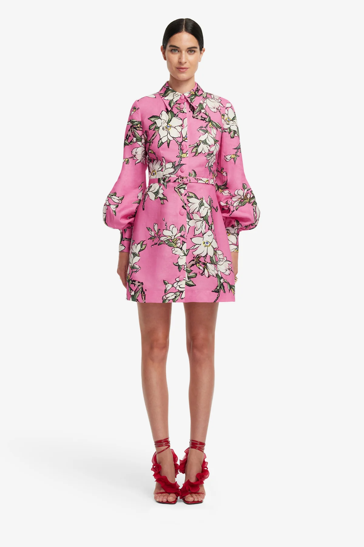 Luminous Linen Mini Dress - Pink Magnolia Print - Image 2