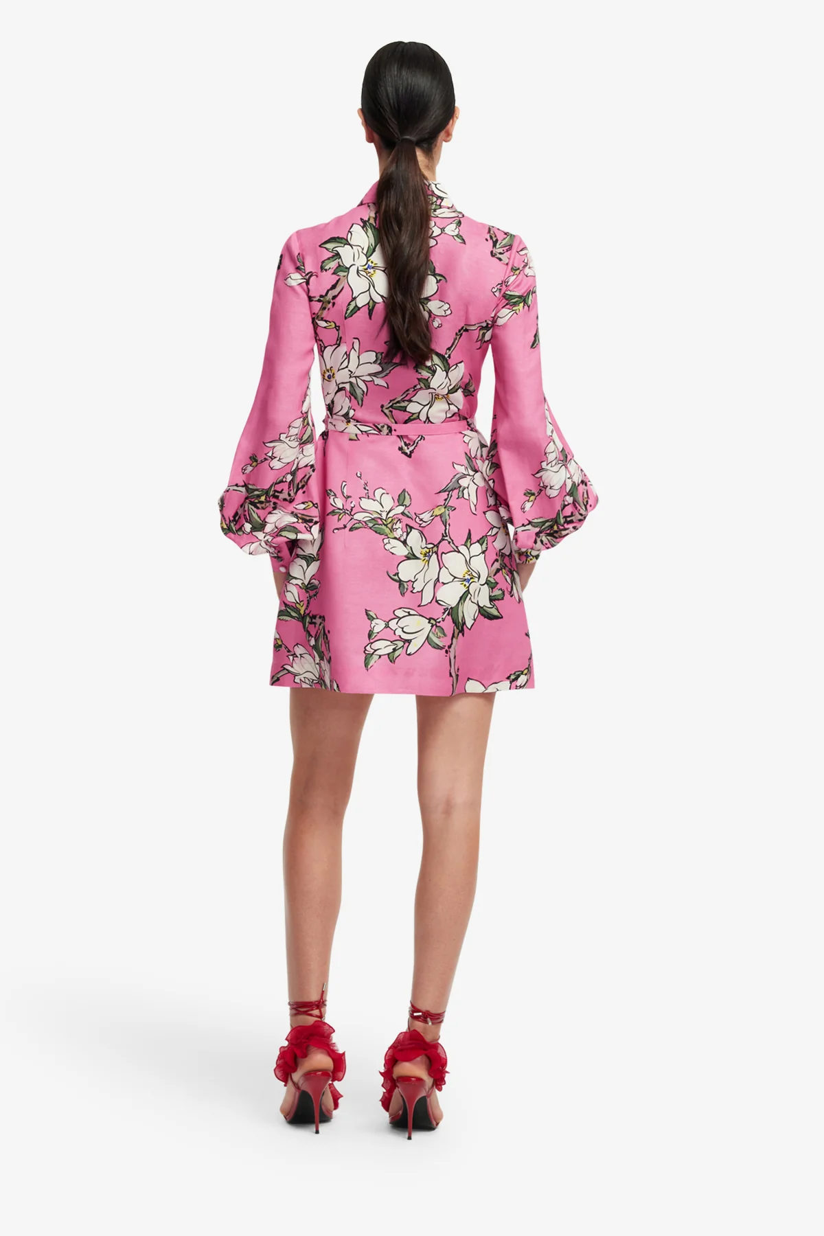 Luminous Linen Mini Dress - Pink Magnolia Print - Image 5