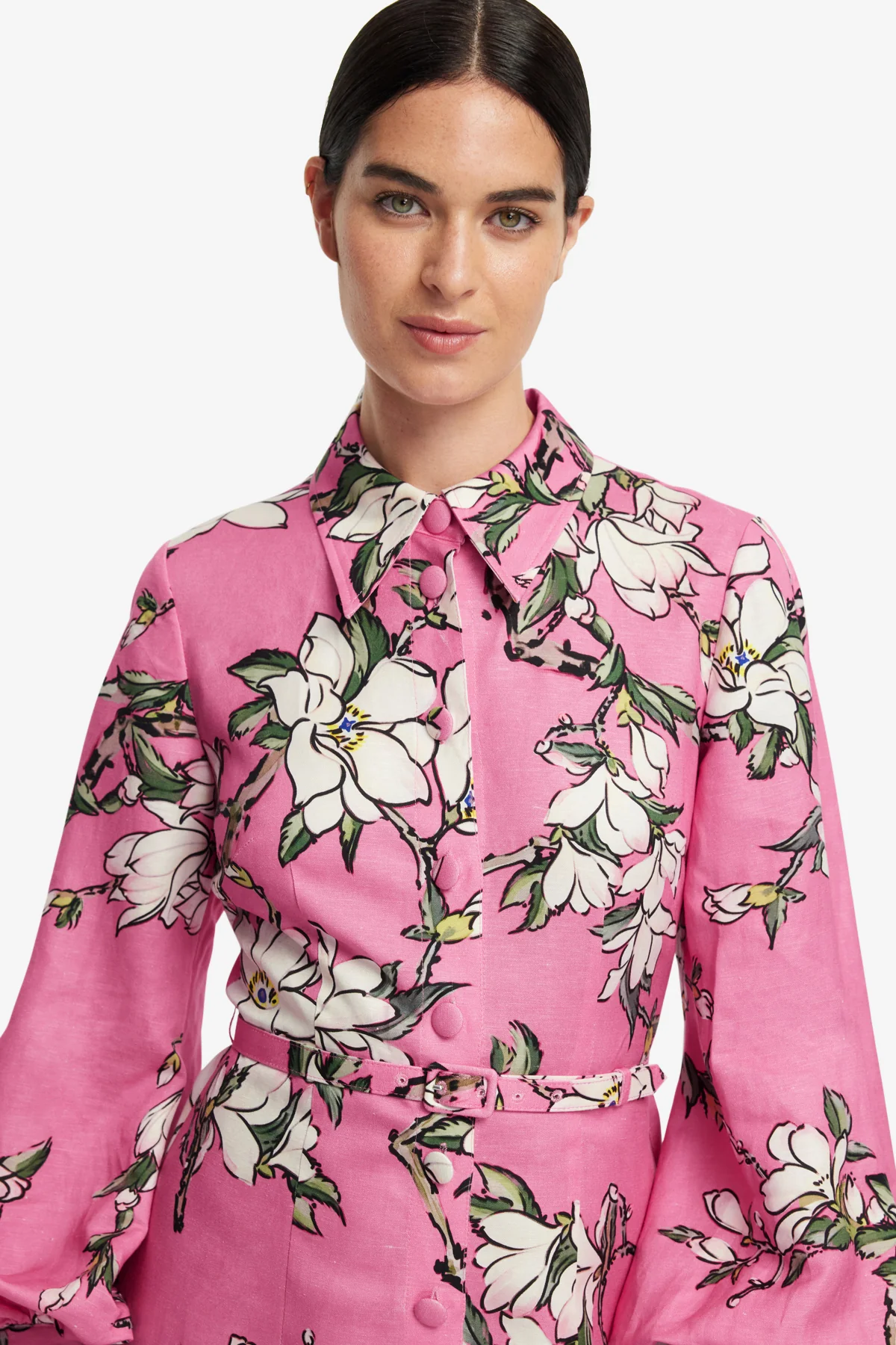 Luminous Linen Mini Dress - Pink Magnolia Print - Image 6