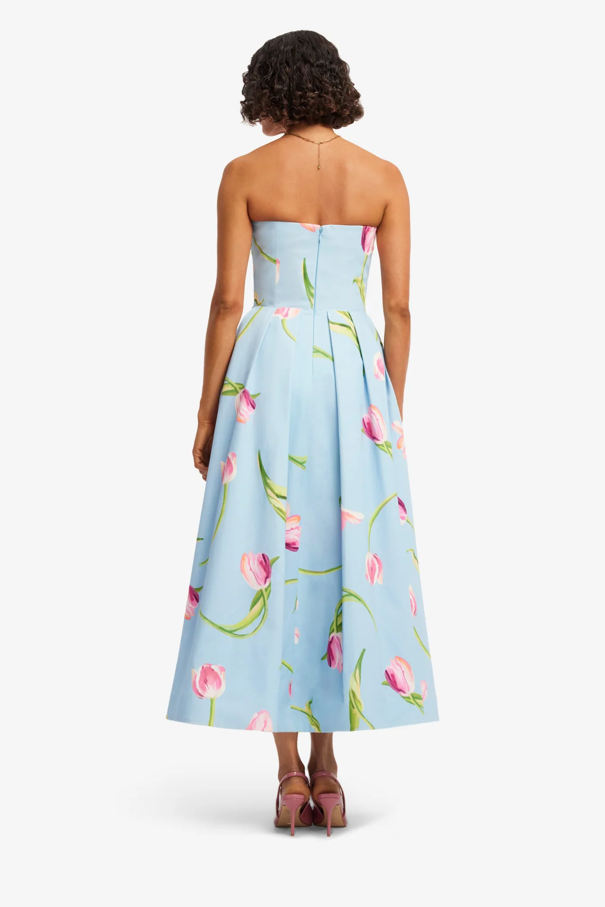 Lynn Bustier Midi Dress - Tulip Print in Blue - Image 5