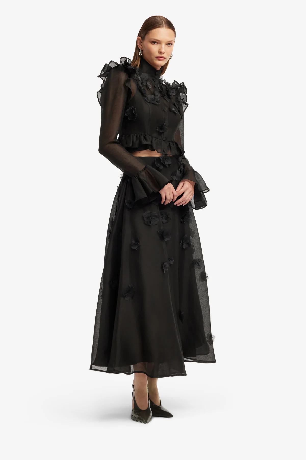 Maeve Petal Butterfly Long Sleeve Top - Ebony - Image 4