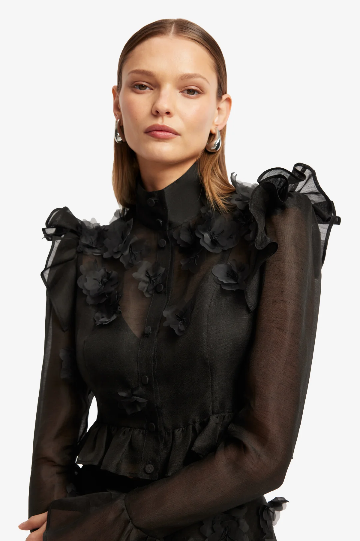 Maeve Petal Butterfly Long Sleeve Top - Ebony - Image 6