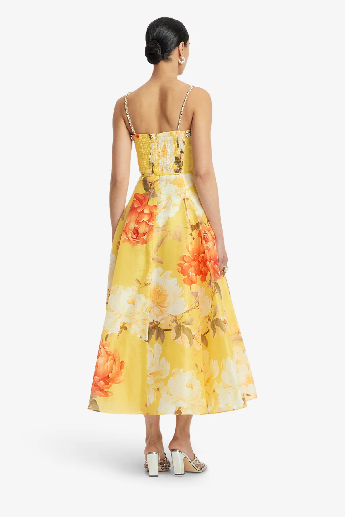 Mariela Embellished Midi Dress - Peony Print in Yellow - Image 5