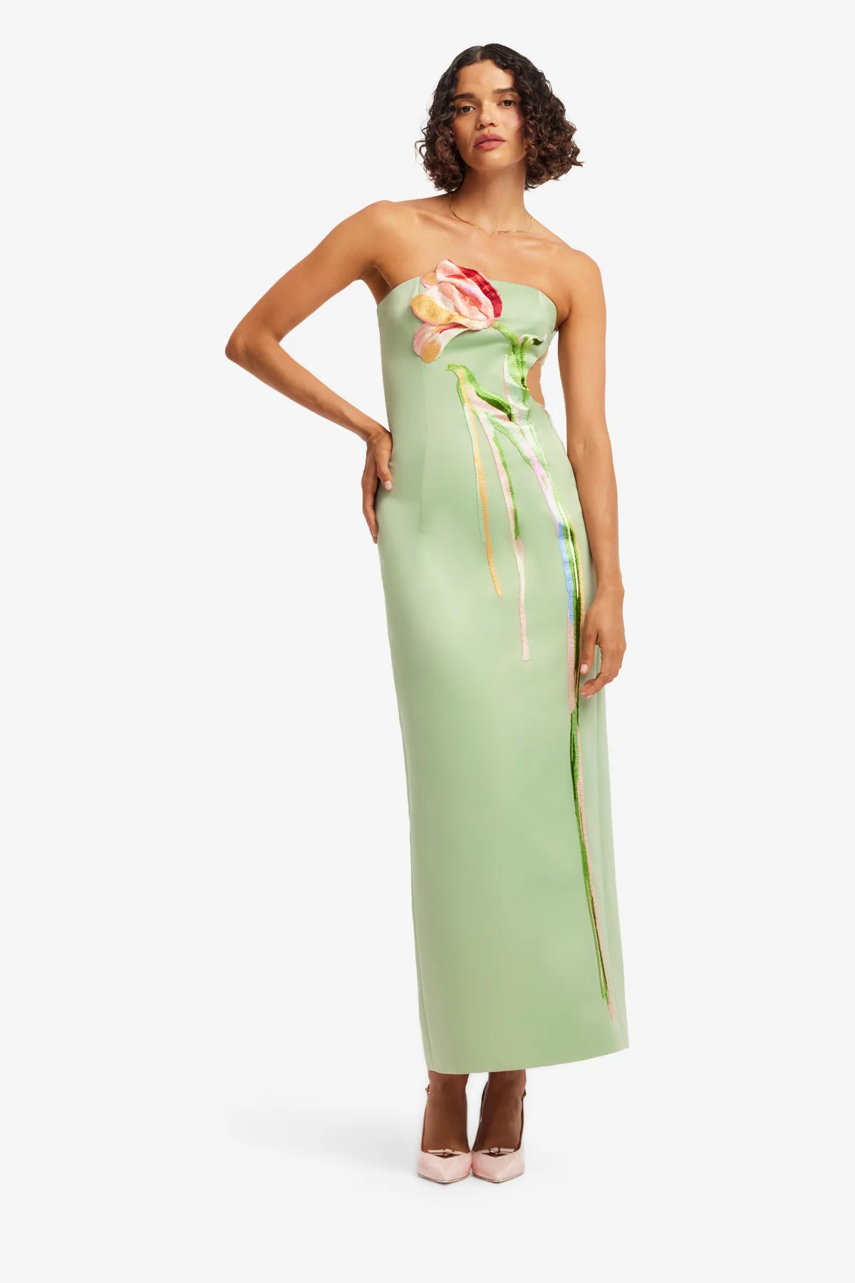 Marilyn Cutout Bustier Maxi Dress - Tulip Print in Green - Image 3
