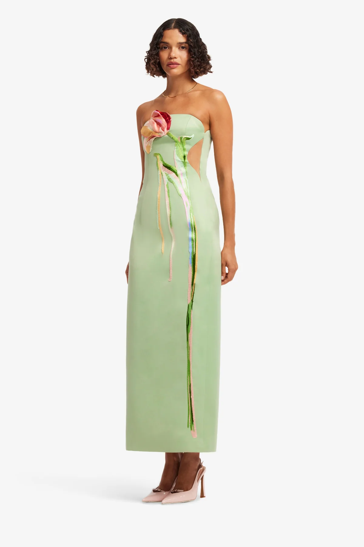 Marilyn Cutout Bustier Maxi Dress - Tulip Print in Green - Image 4