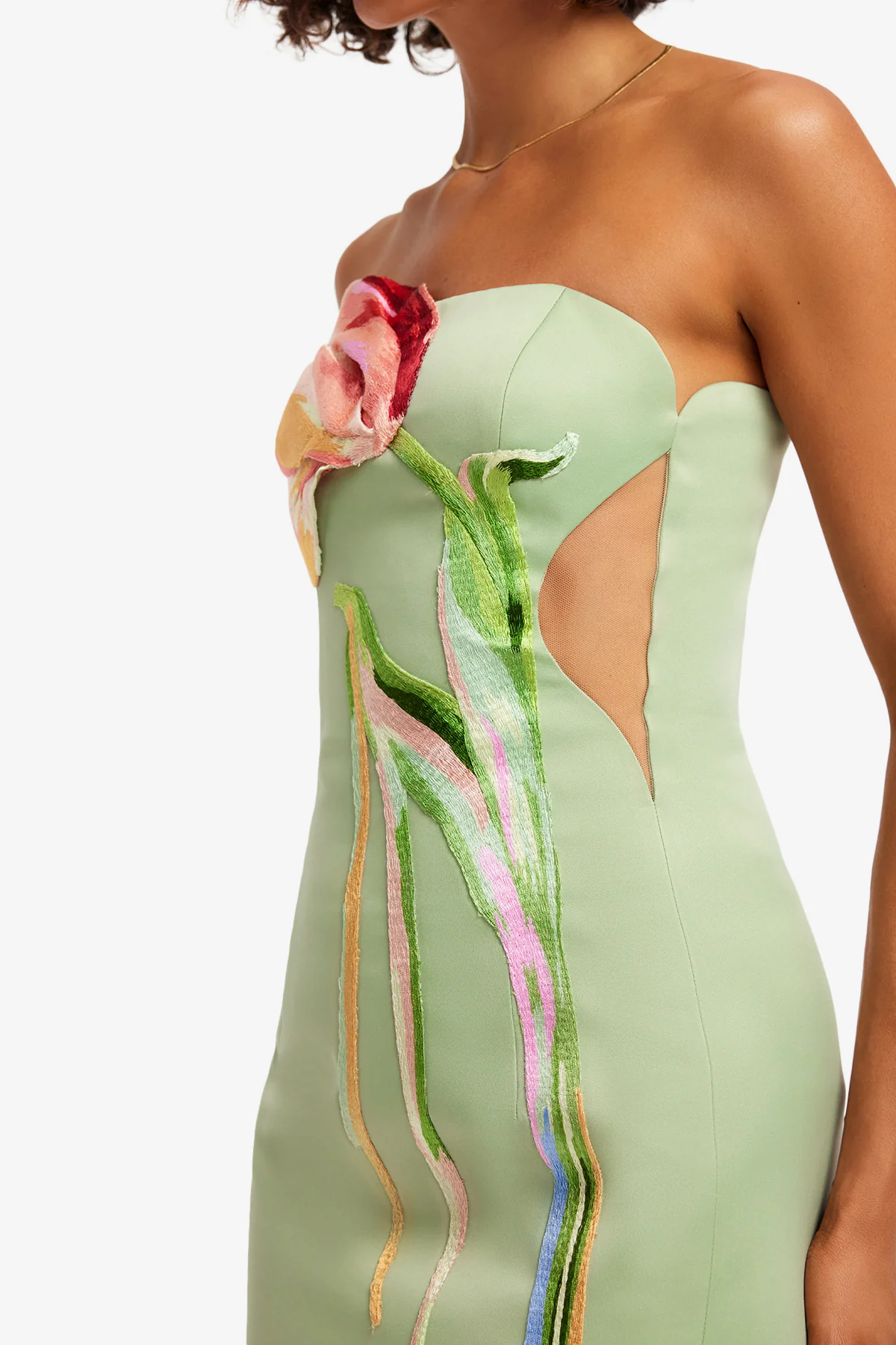 Marilyn Cutout Bustier Maxi Dress - Tulip Print in Green - Image 6