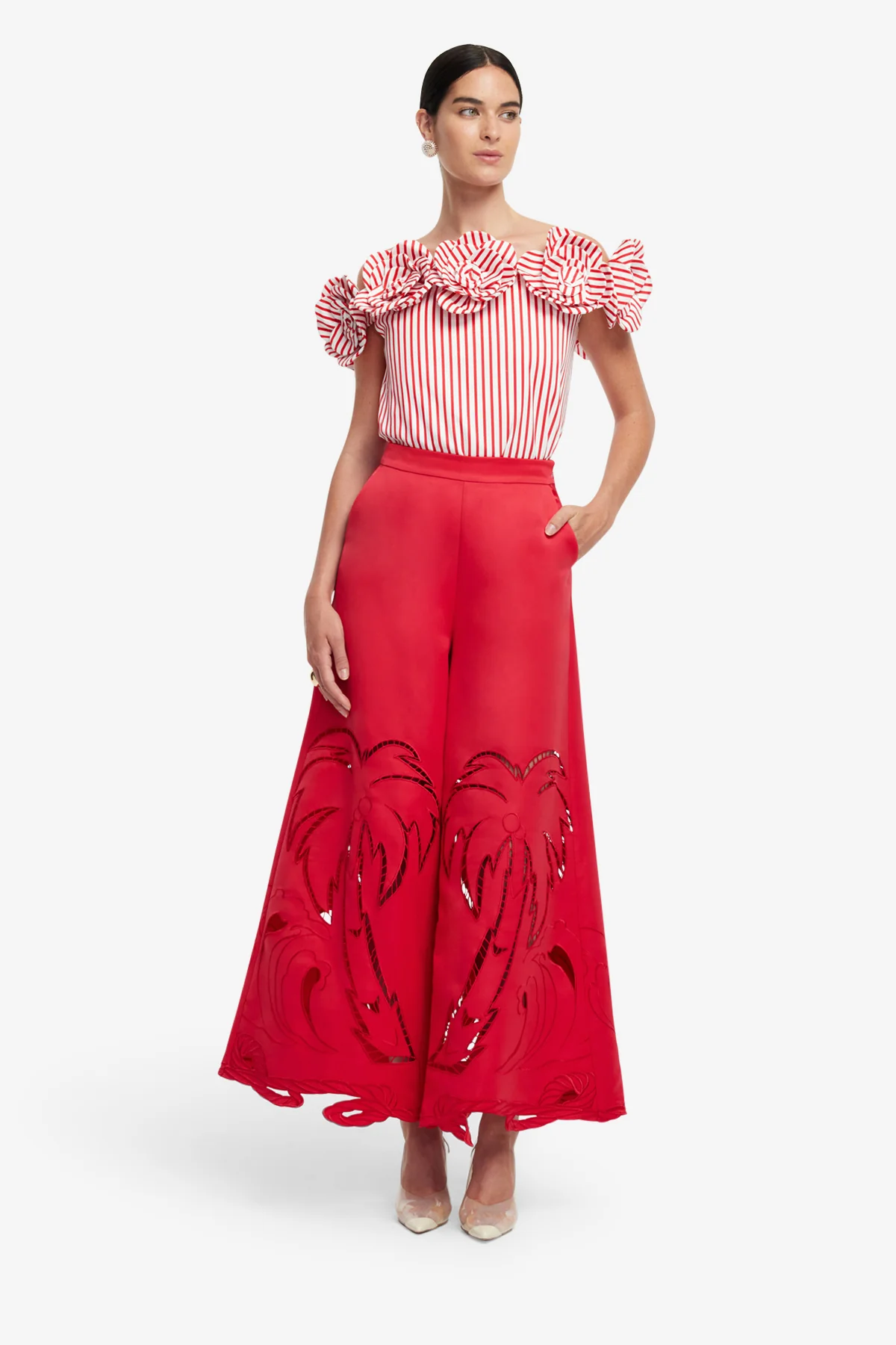 McKayla Off-Shoulder Top - Stripes in Scarlet - Image 3
