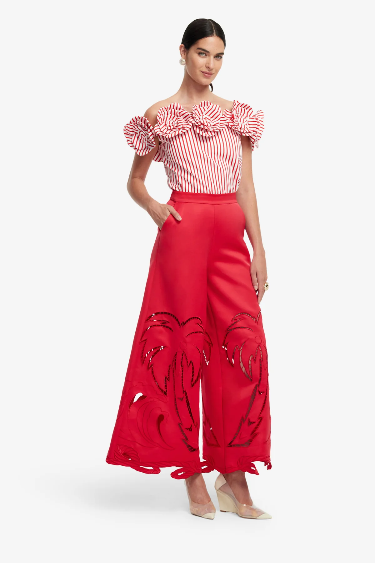 McKayla Off-Shoulder Top - Stripes in Scarlet - Image 4