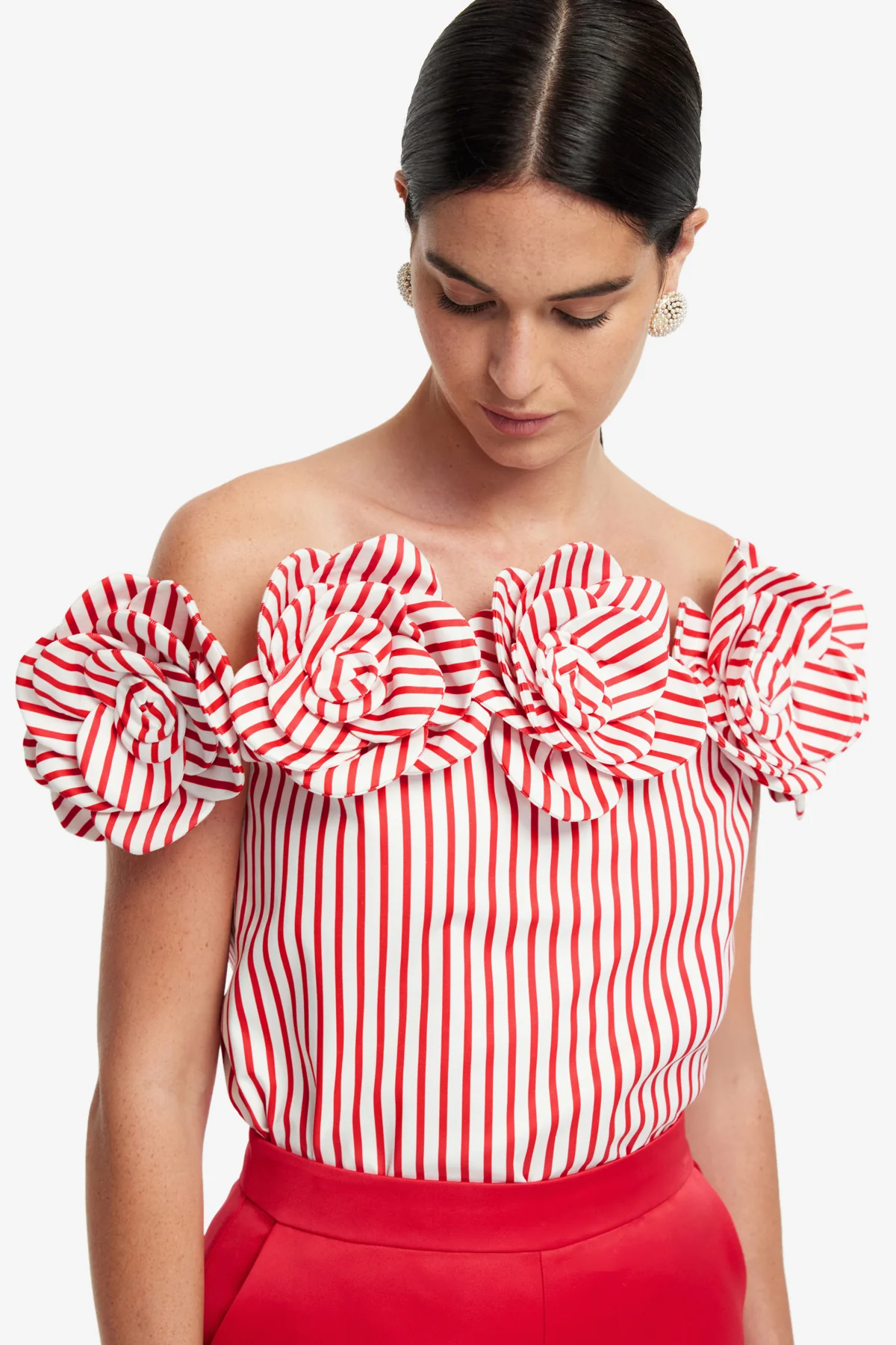 McKayla Off-Shoulder Top - Stripes in Scarlet - Image 6