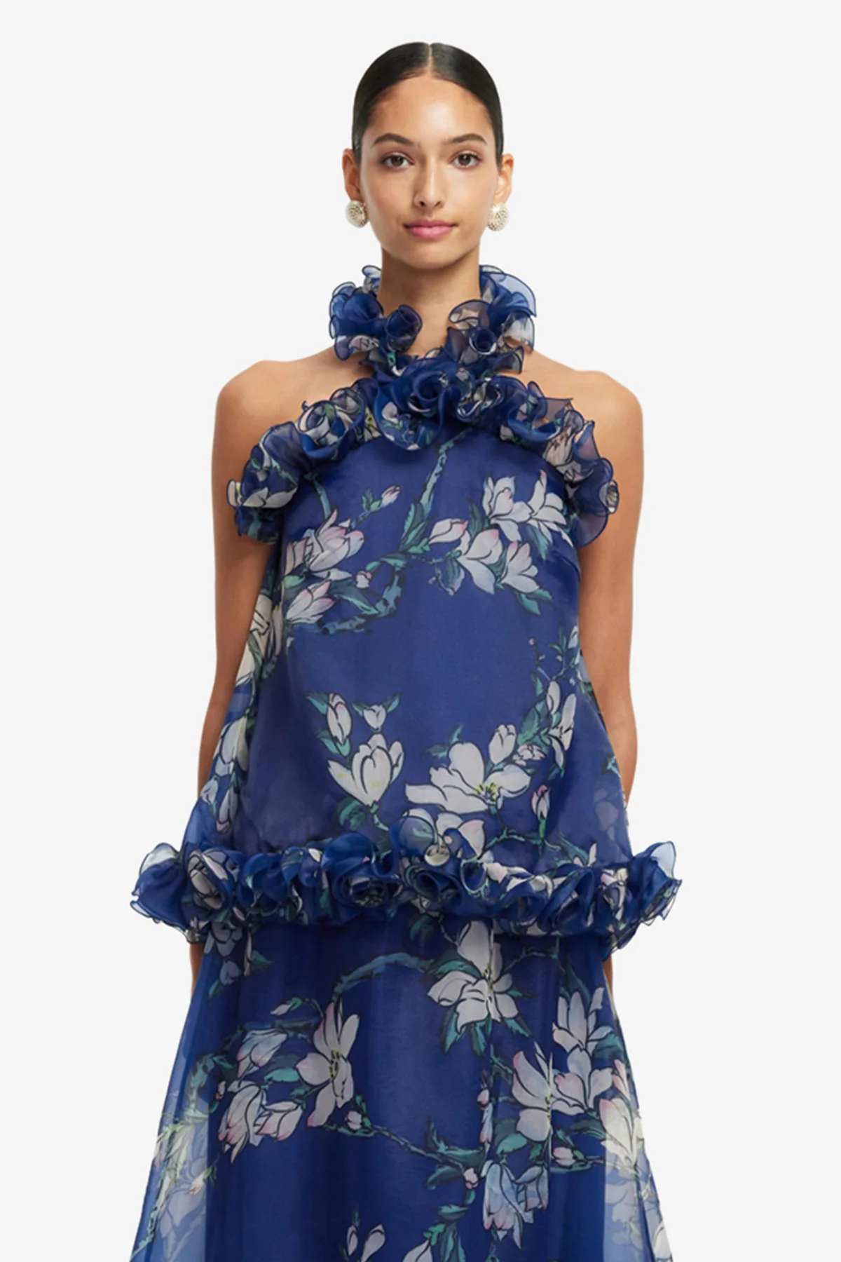 Michelle Ruffled Halterneck Top - Midnight Magnolia Print - Image 2
