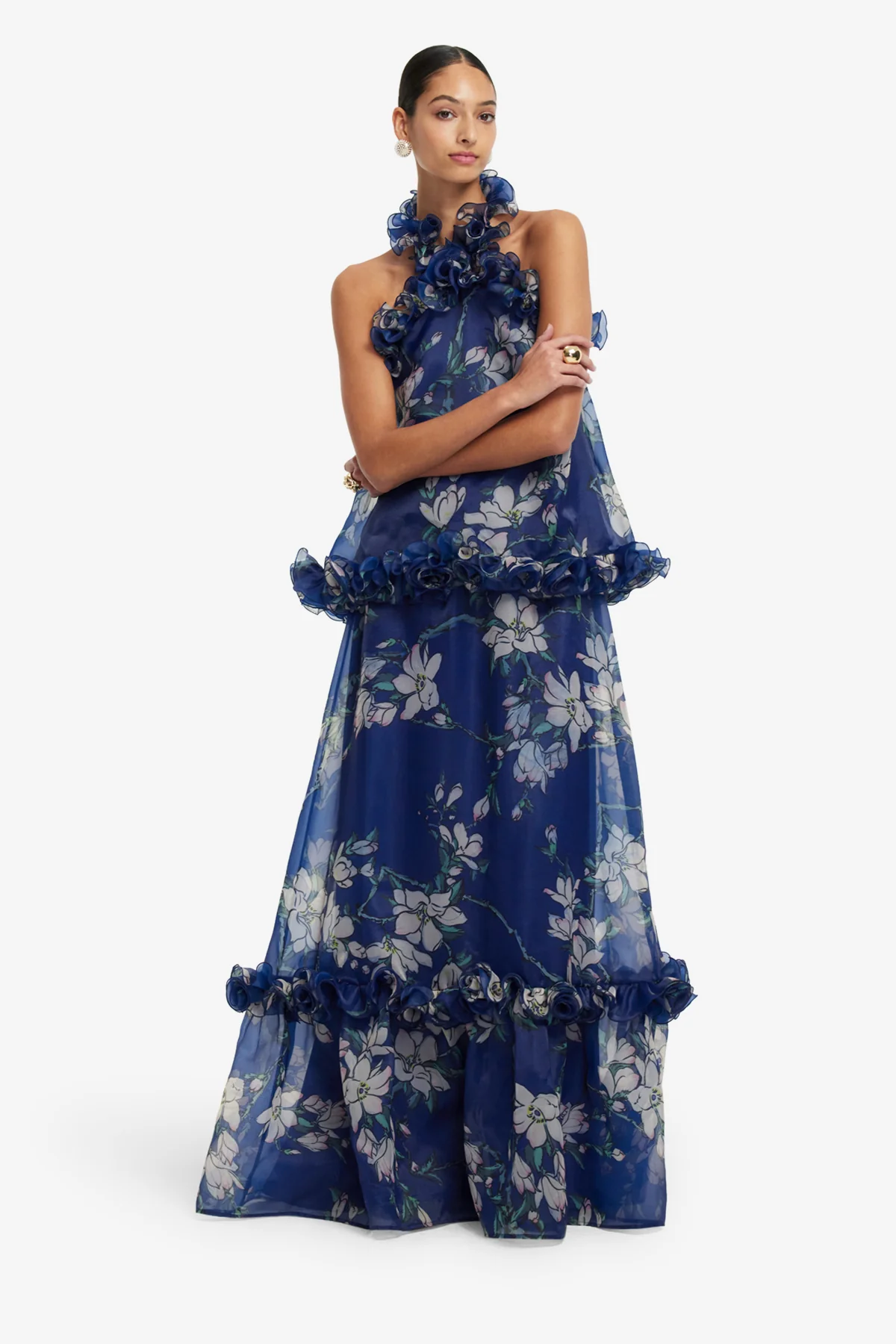 Michelle Ruffled Halterneck Top - Midnight Magnolia Print - Image 3